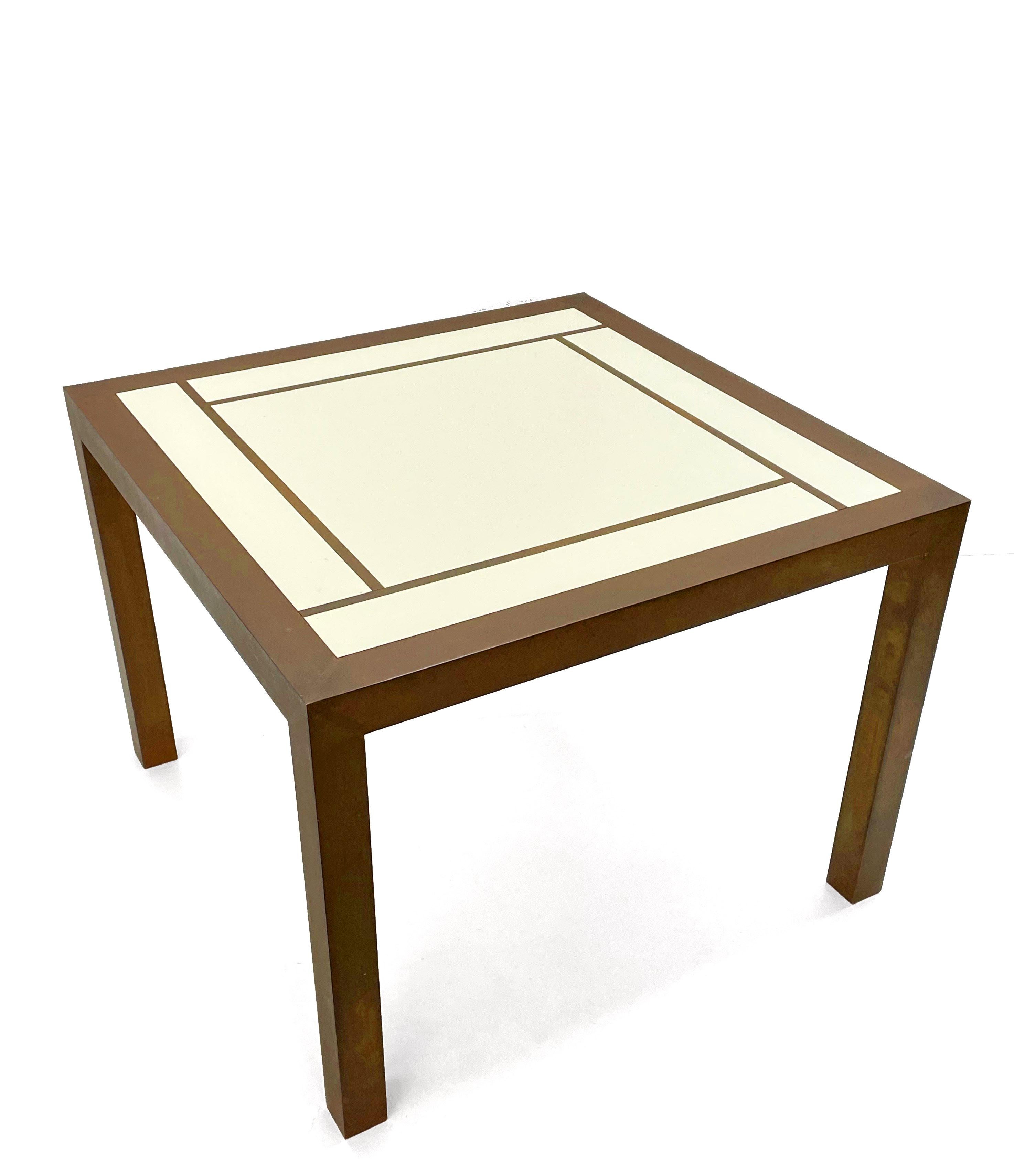 Midcentury Square Brass and Formica Italian Coffee Table Willy Rizzo Style 1970s In Good Condition For Sale In Roma, IT