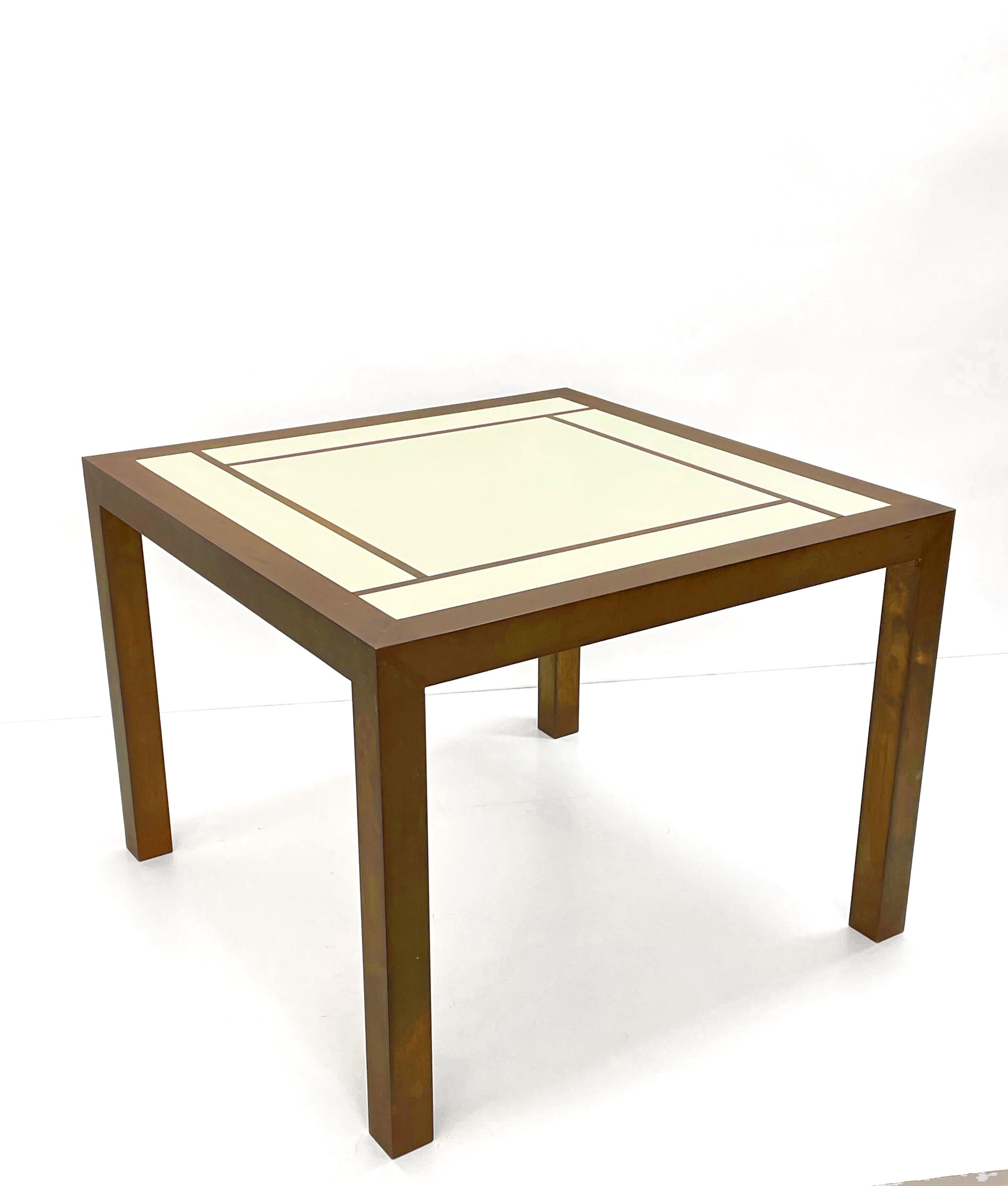 Midcentury Square Brass and Formica Italian Coffee Table Willy Rizzo Style 1970s For Sale 1