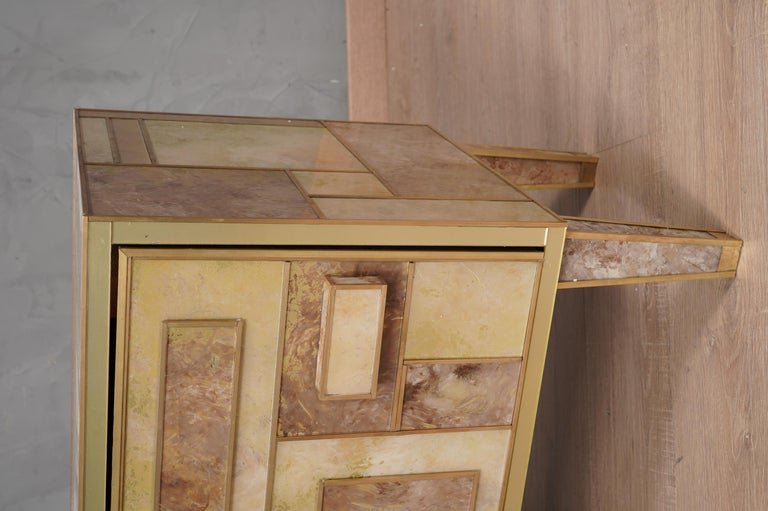 MidCentury Square brown and White Color Glass and Brass Night Stand