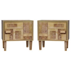 MidCentury Square braun und weiß Glas und Messing Night Stand, 2020