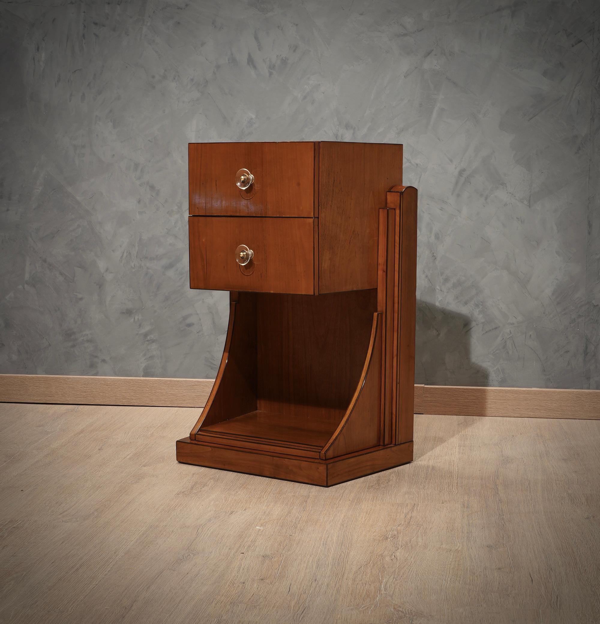MidCentury Square Cherry Wood and Glass Handles Night Stand, 1950 2