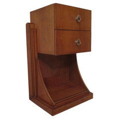 Vintage MidCentury Square Cherry Wood and Glass Handles Night Stand, 1950