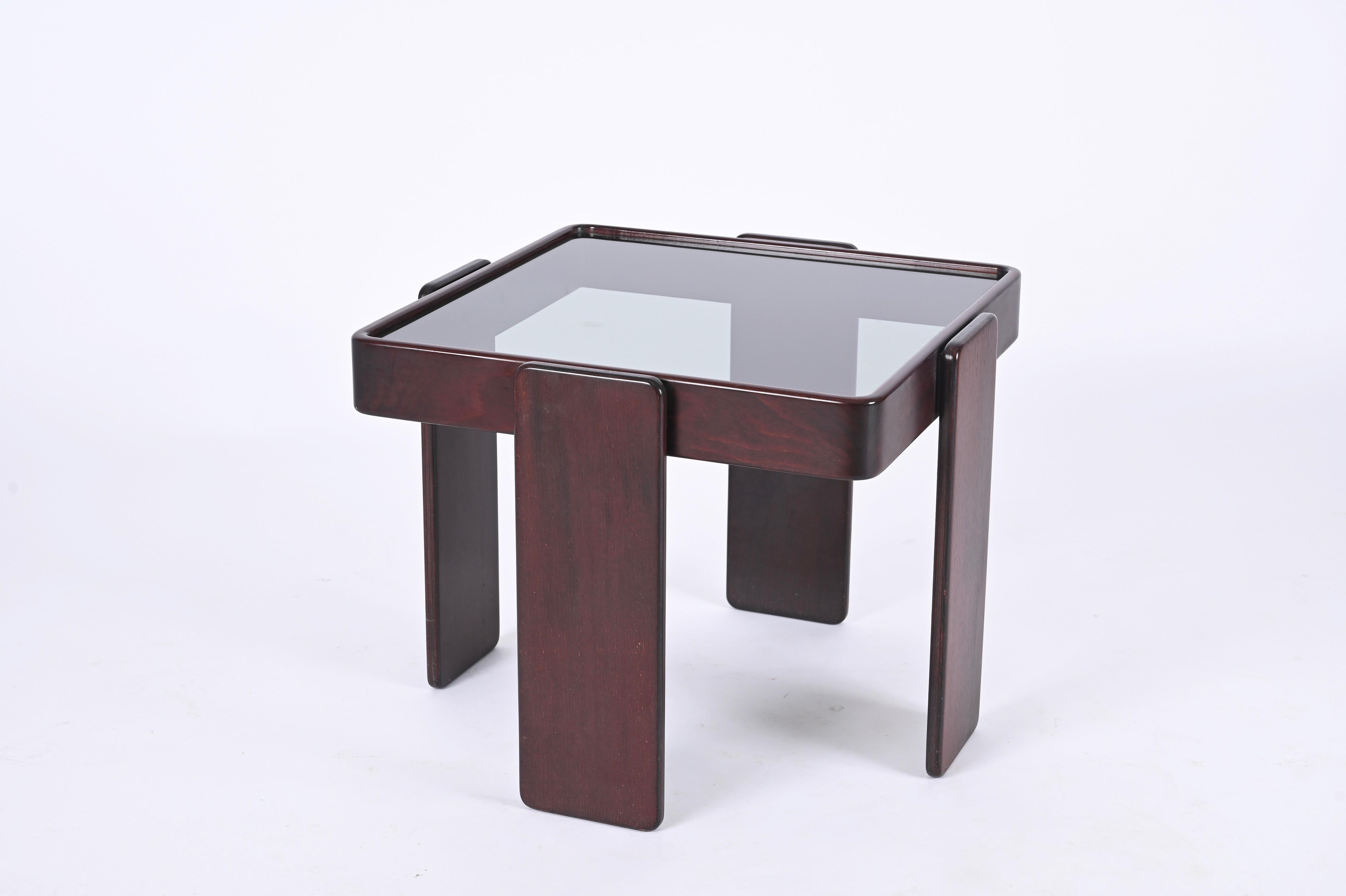 Glass Midcentury Square Coffee Table, Gianfranco Frattini for Cassina, Italy, 1970s For Sale