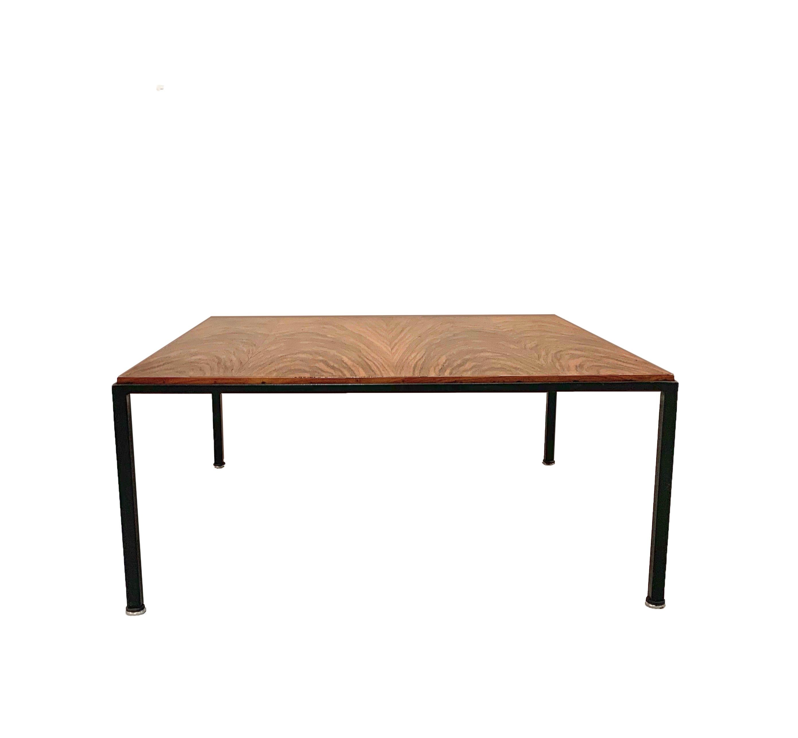 Italian Midcentury Square Coffee Table in wood and Iron Italy 1960s Italia Design