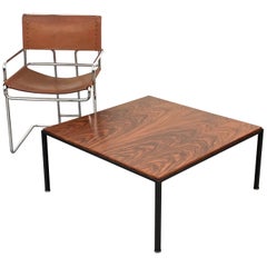 Midcentury Square Coffee Table in wood and Iron Italy 1960s Italia Design