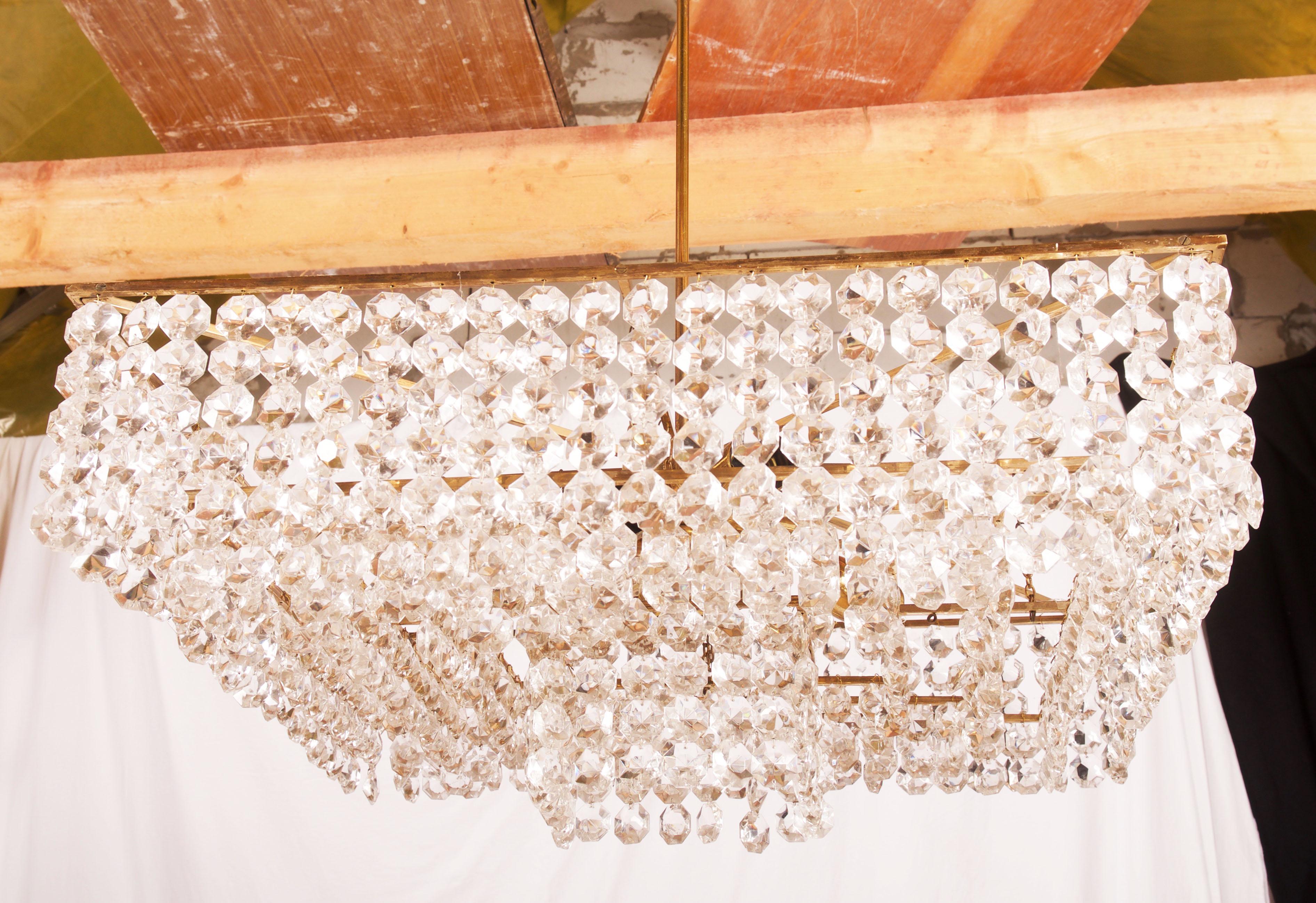 Midcentury Square Cut Crystal Chandelier For Sale 3
