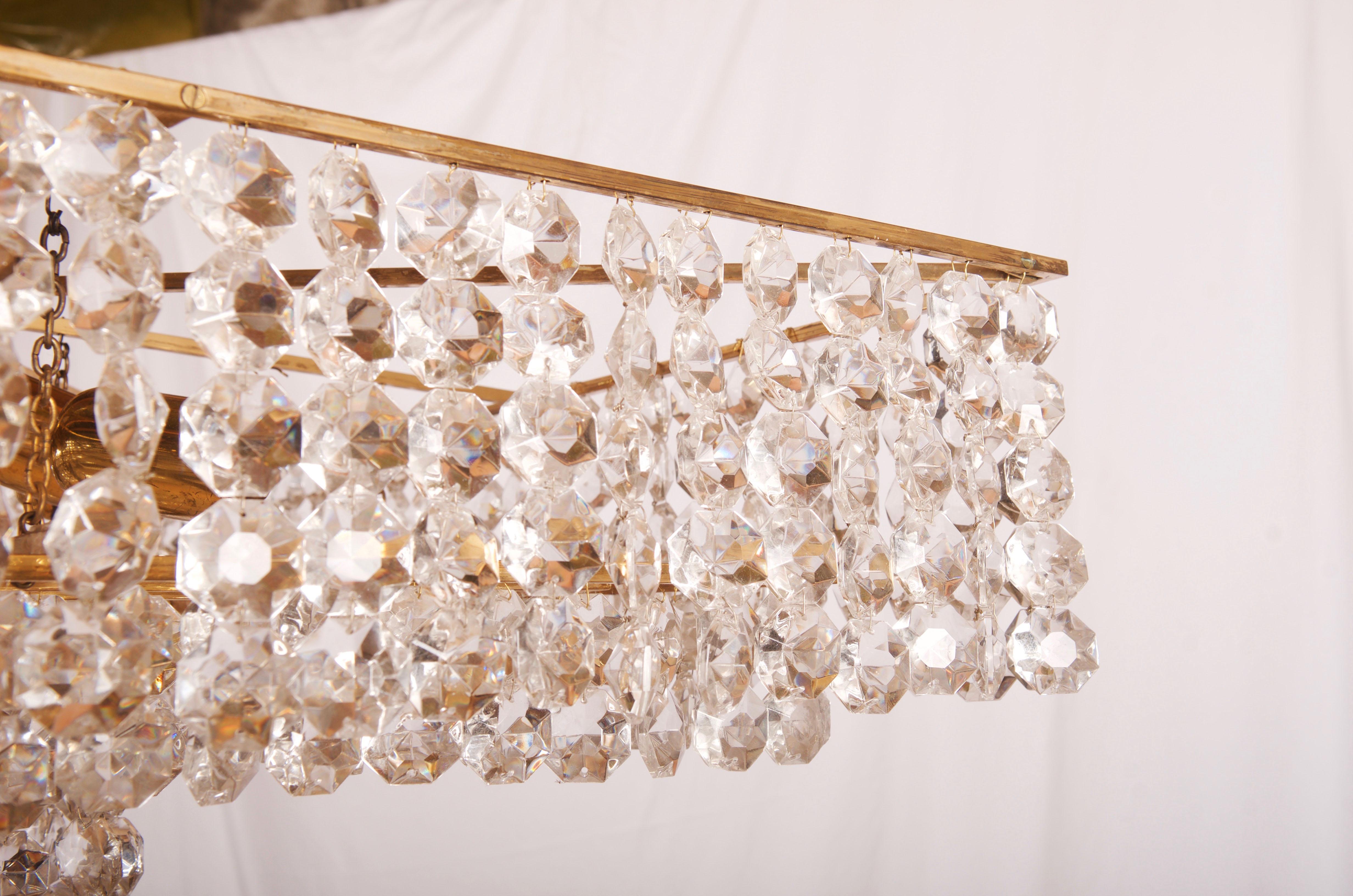 Mid-Century Modern Midcentury Square Cut Crystal Chandelier For Sale