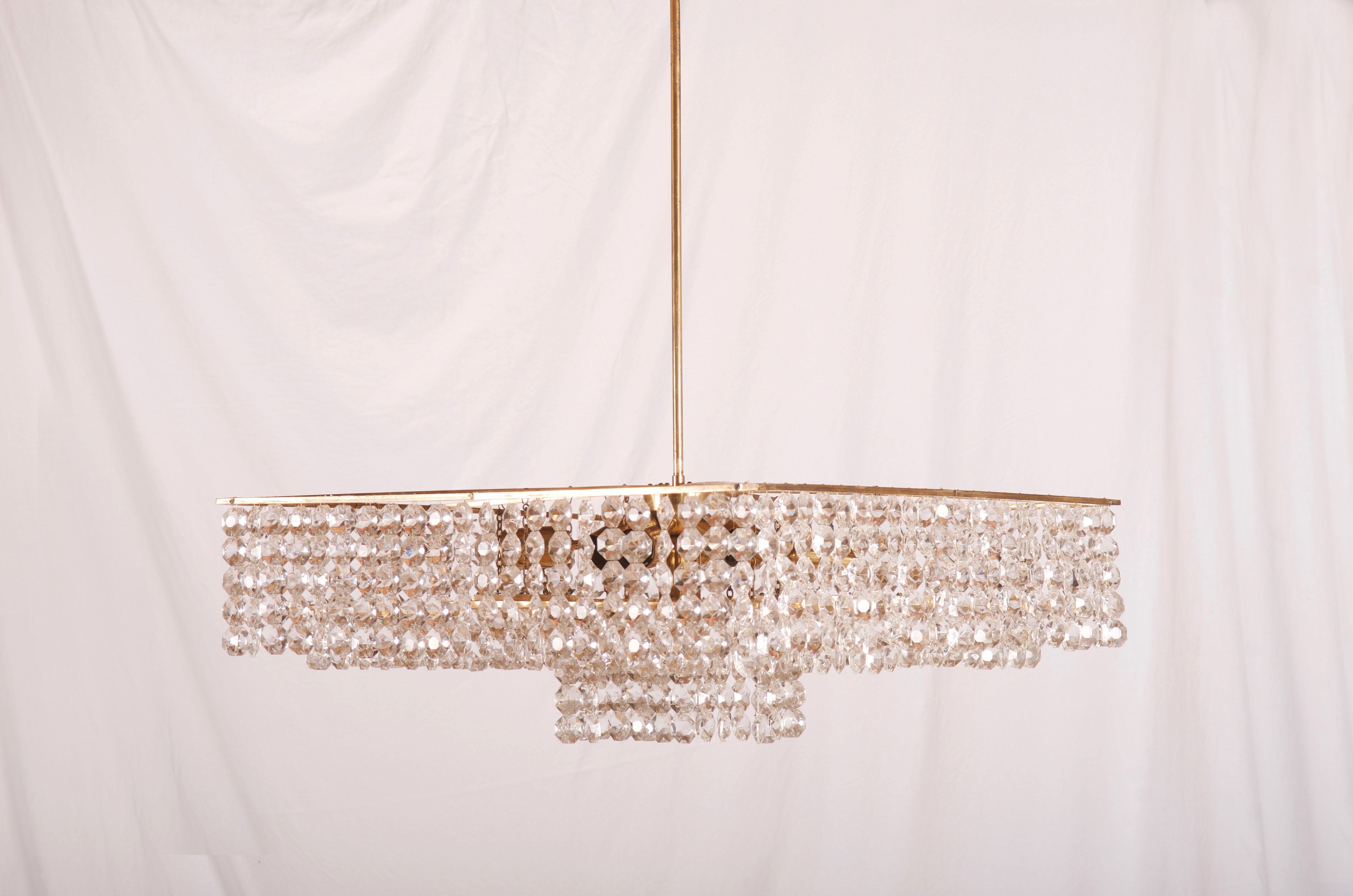 Austrian Midcentury Square Cut Crystal Chandelier For Sale