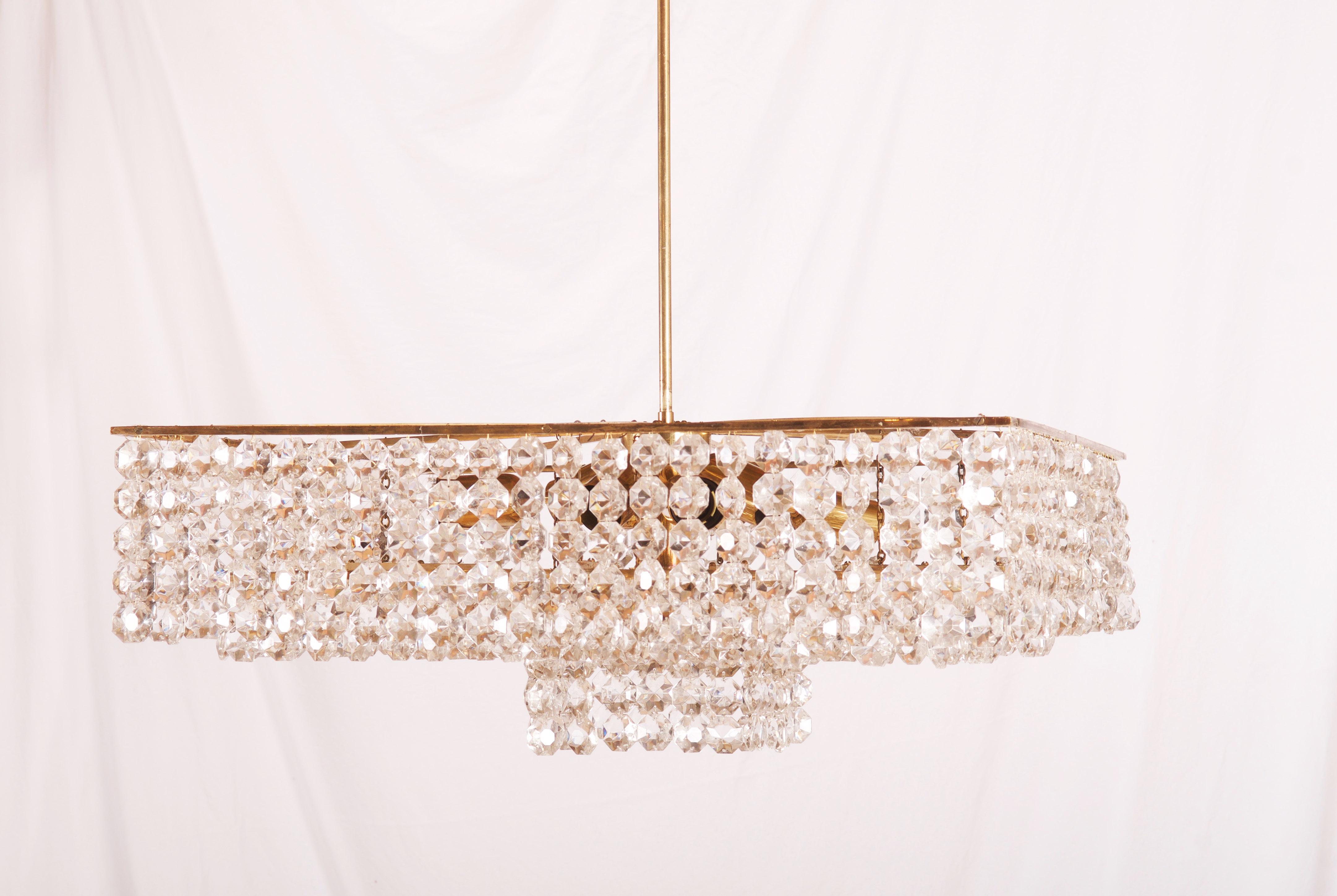 Mid-20th Century Midcentury Square Cut Crystal Chandelier For Sale