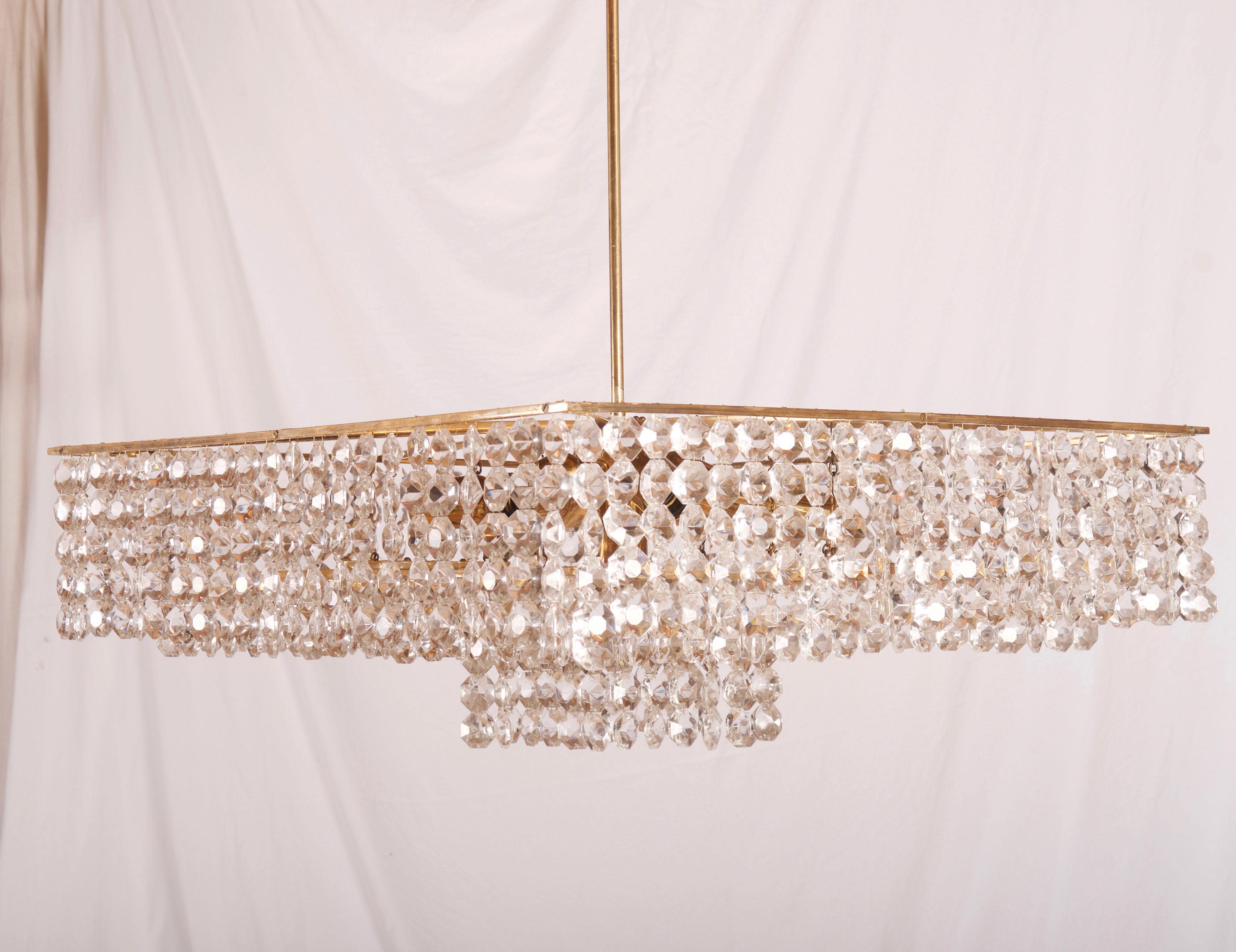 Midcentury Square Cut Crystal Chandelier For Sale 1