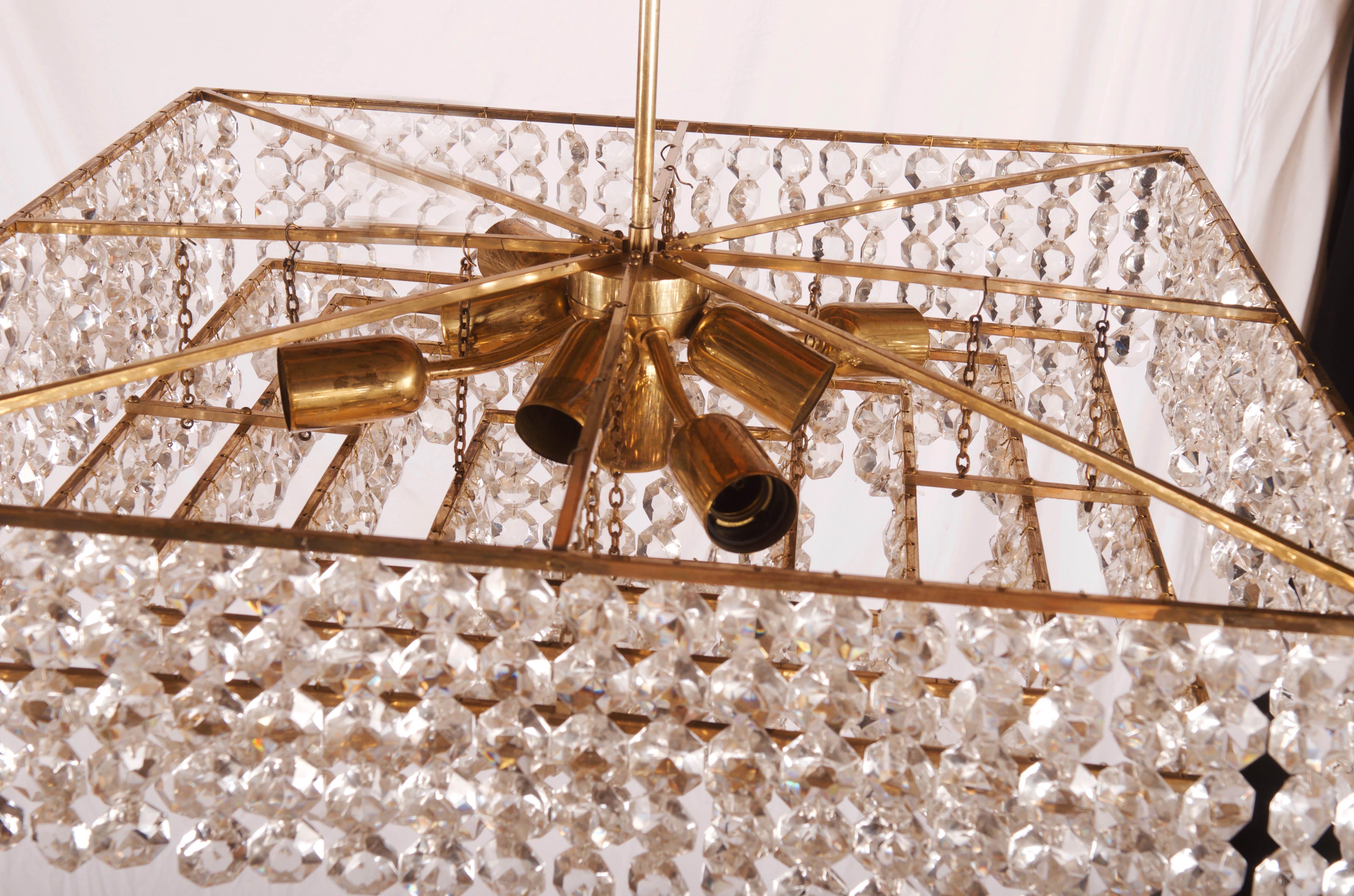 Midcentury Square Cut Crystal Chandelier For Sale 2