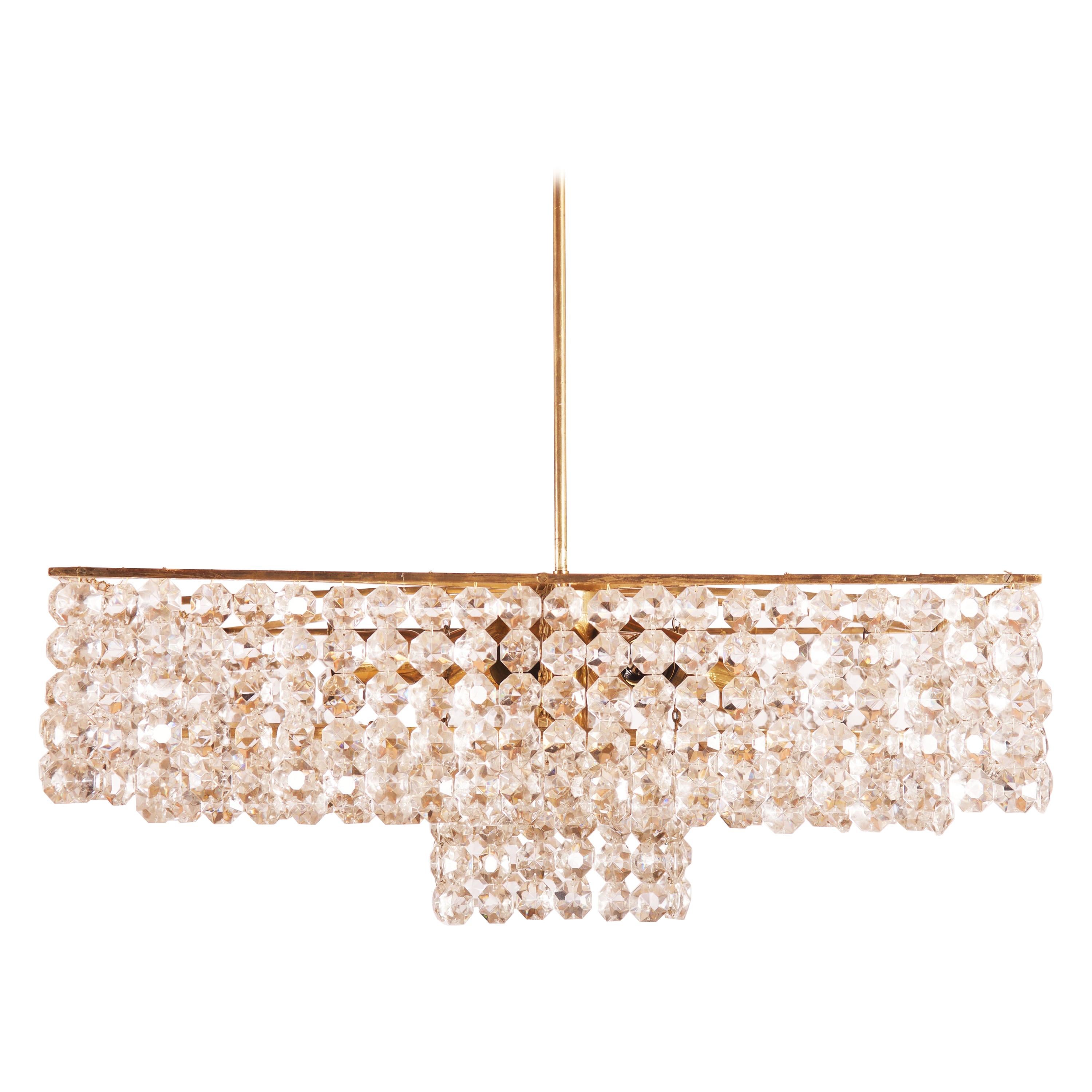 Midcentury Square Cut Crystal Chandelier