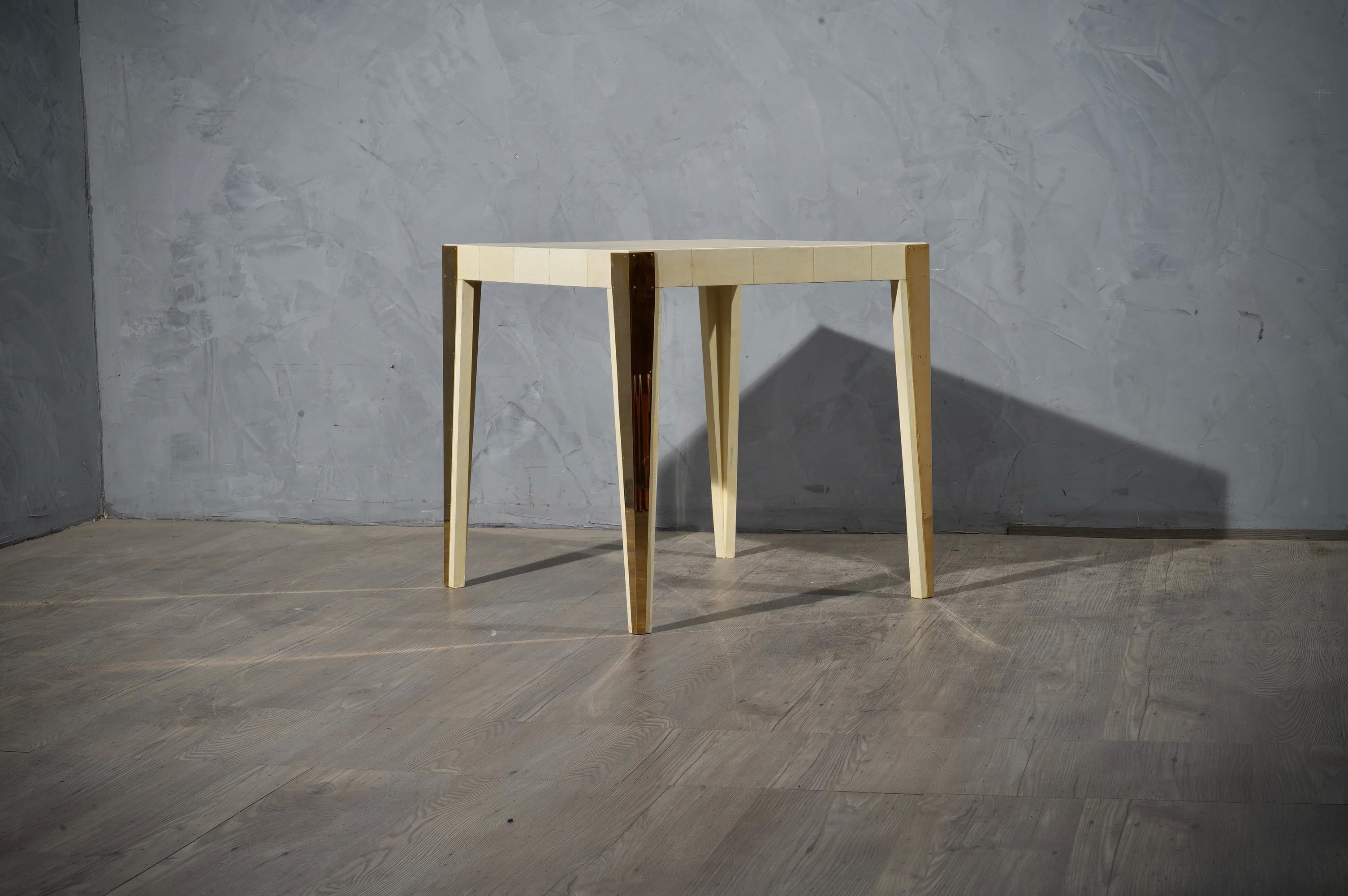 Art Deco Midcentury Square Goat Skin and Brass Italian Side Table, 1950