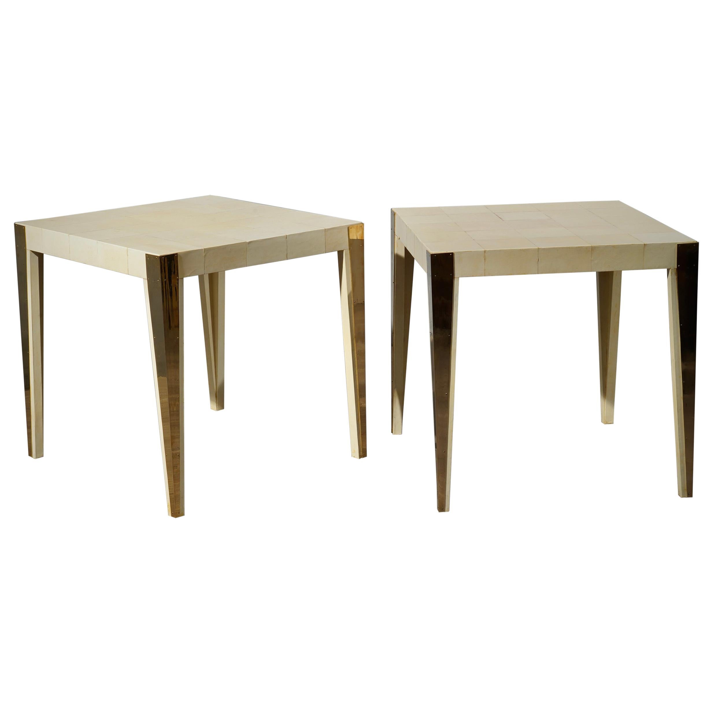Midcentury Square Goat Skin and Brass Italian Side Table, 1950