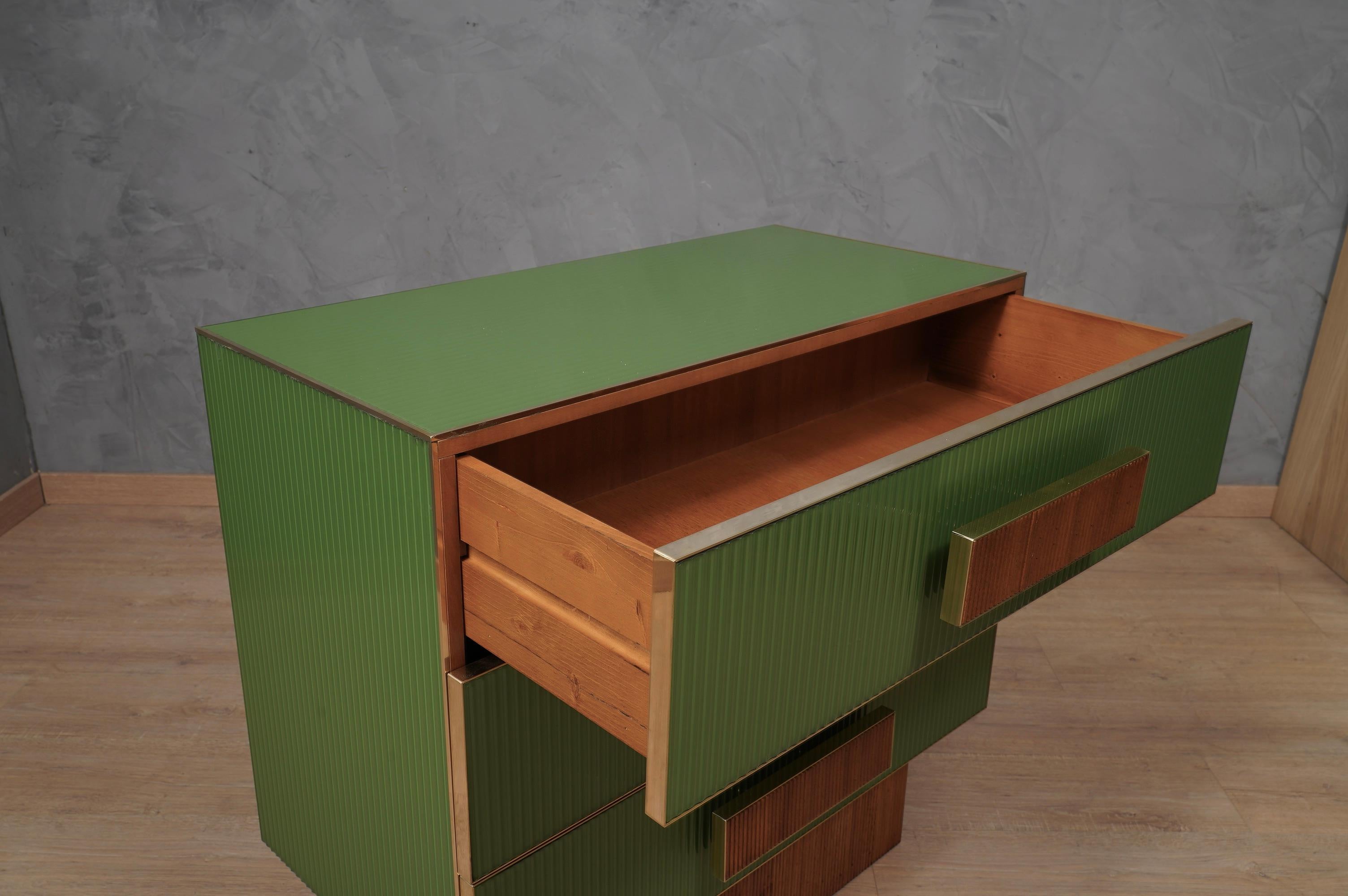 Square Green Color Glass and Brass Commode and Chests of Drawer, 2000 For Sale 2
