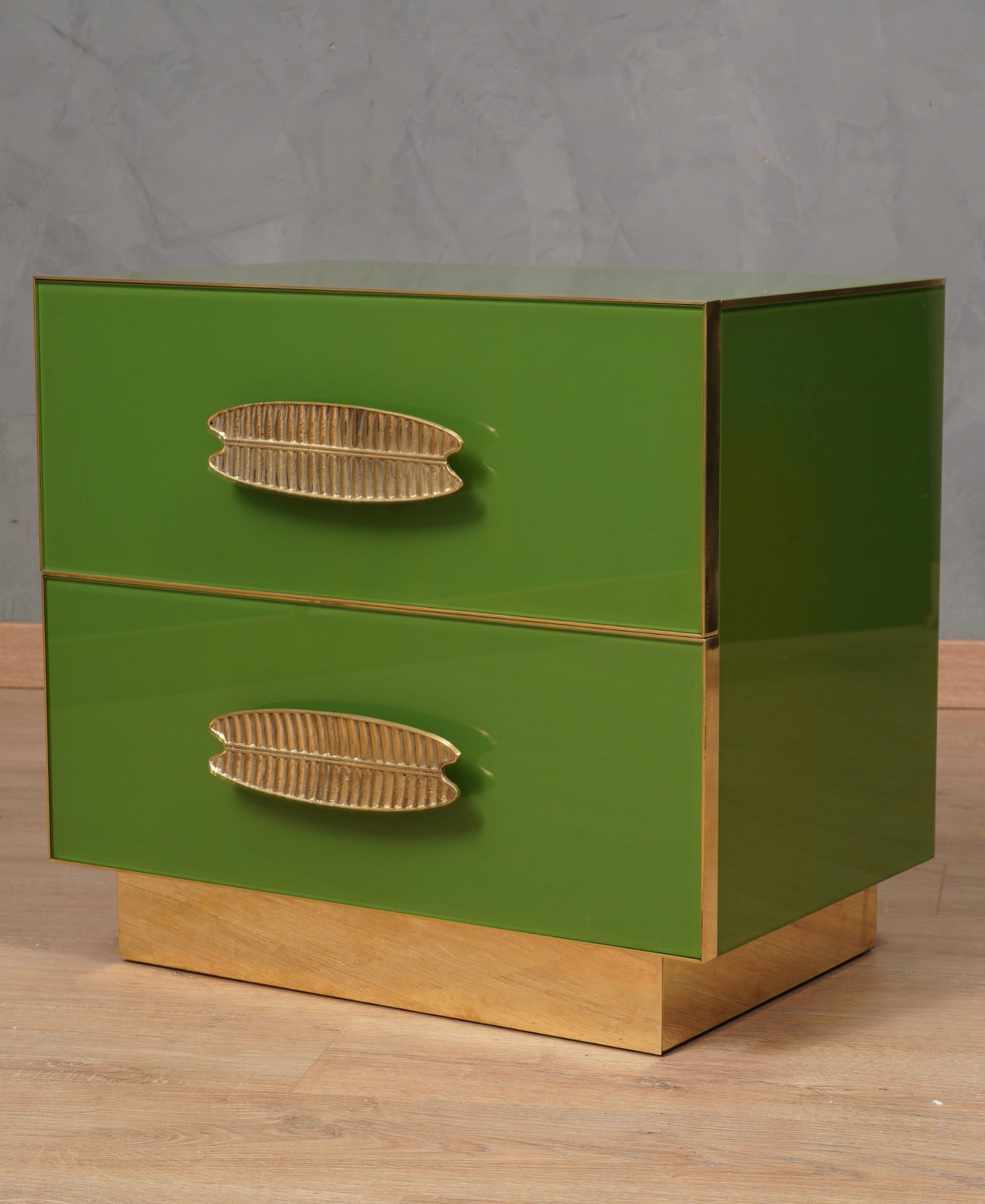MidCentury Square Green Color Glass and Brass Night Stand, 2020 4