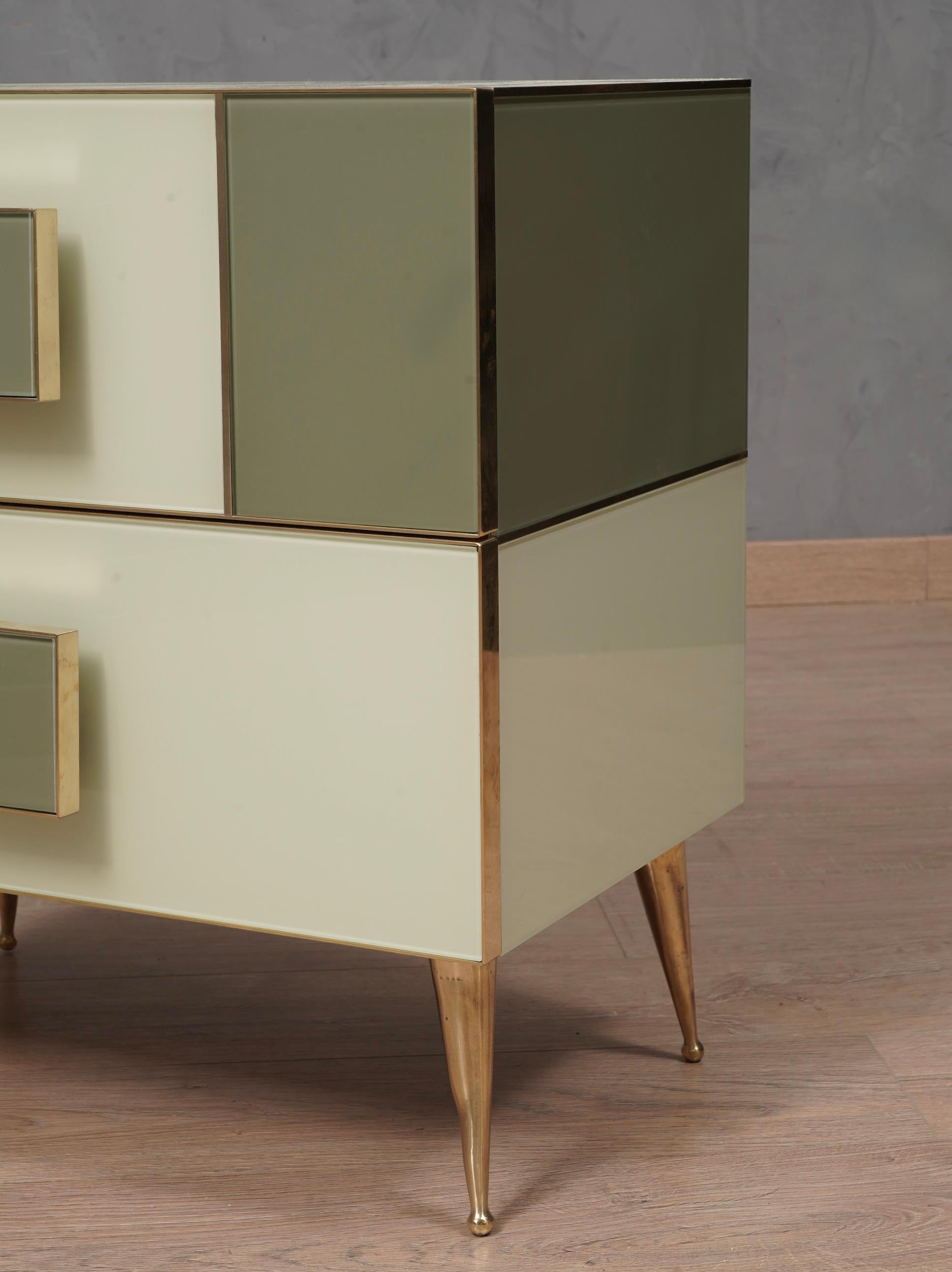 MidCentury Square White and Dove-Gray Color Glass and Brass Night Stand, 2020 6