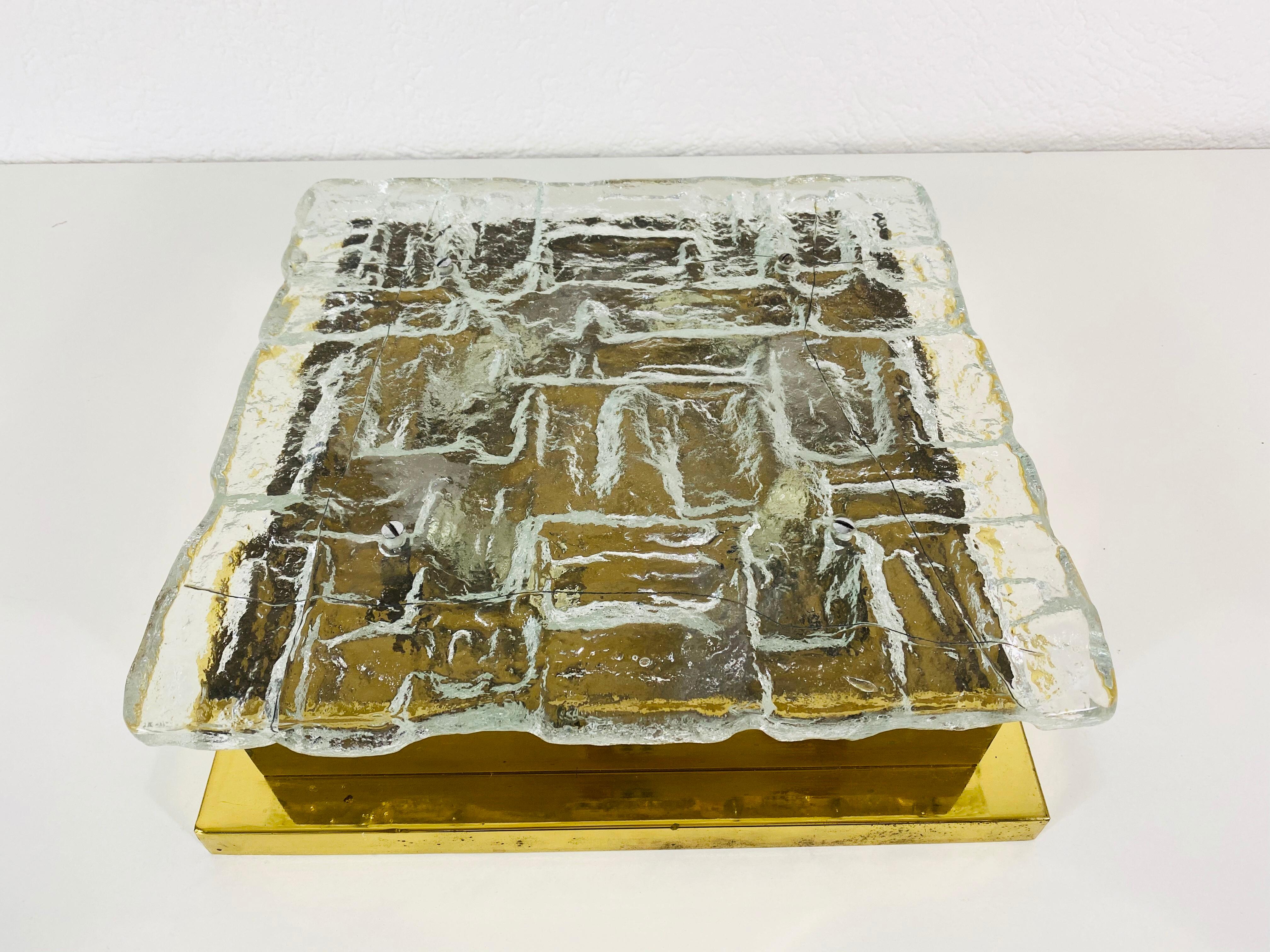 Mid-Century Modern Midcentury Square Ice Glass Flushmount by J.T. Kalmar, 1960s