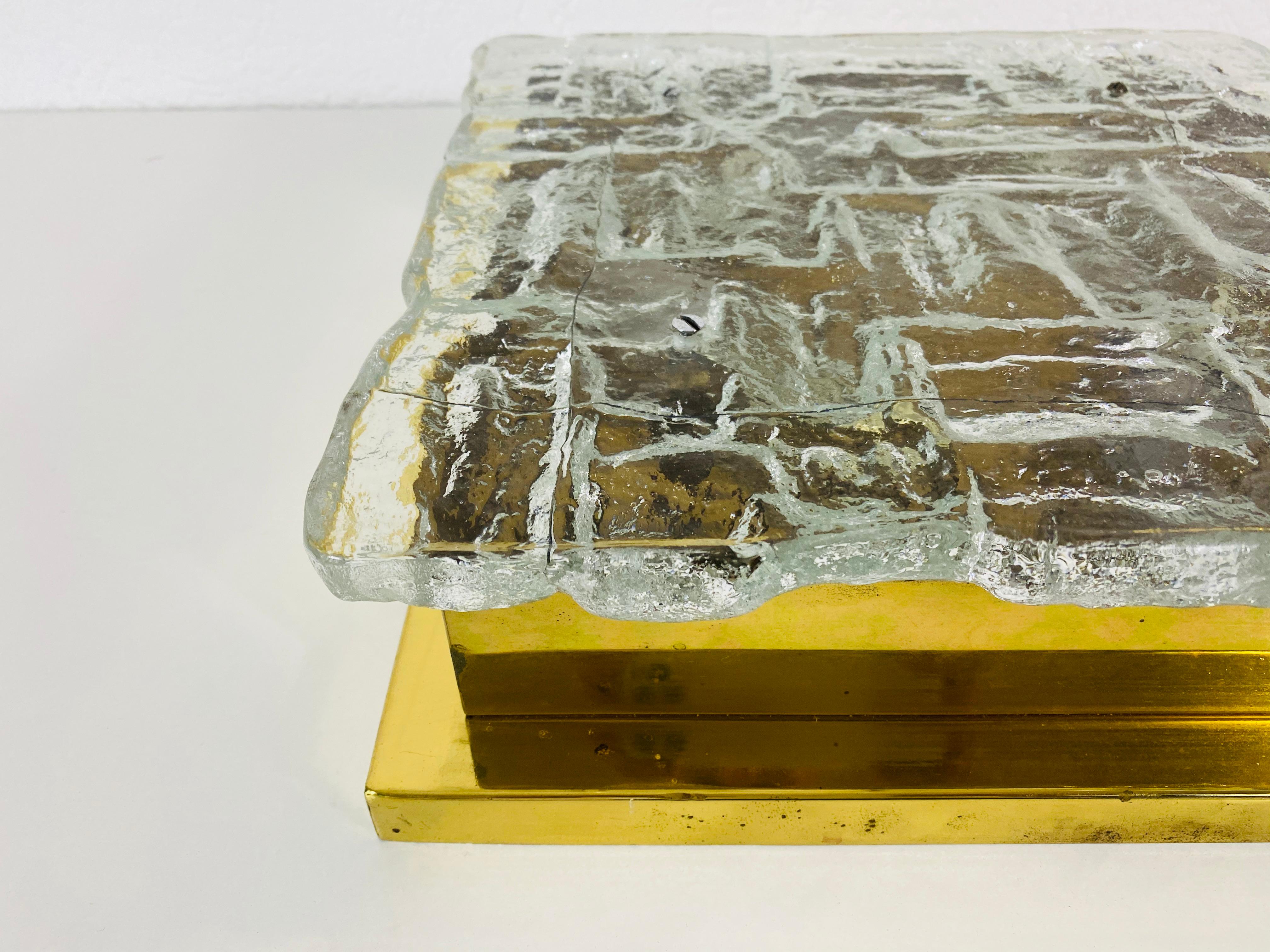Metal Midcentury Square Ice Glass Flushmount by J.T. Kalmar, 1960s