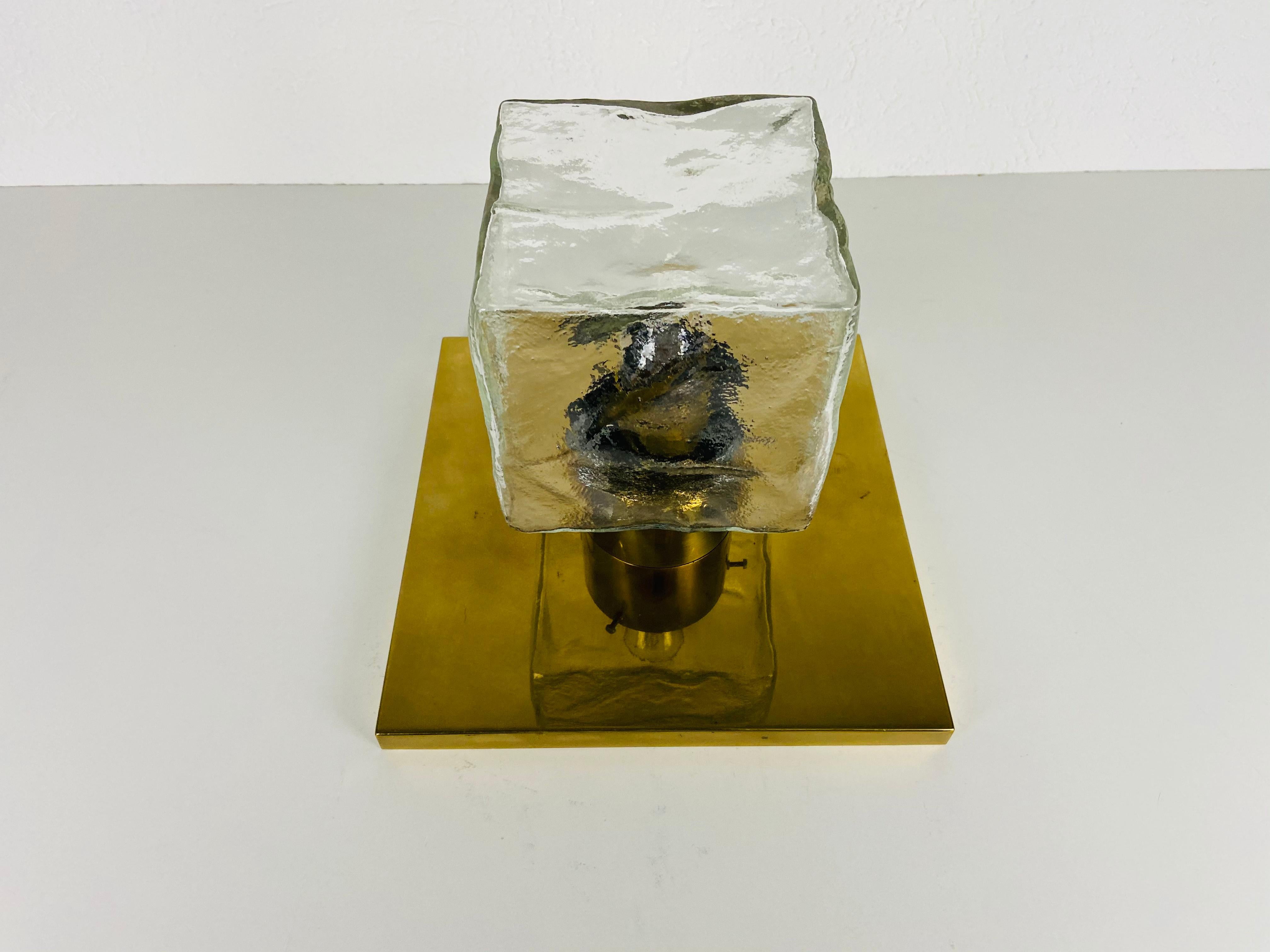 Austrian Midcentury Square Ice Glass Flushmount by J.T. Kalmar, 1960s