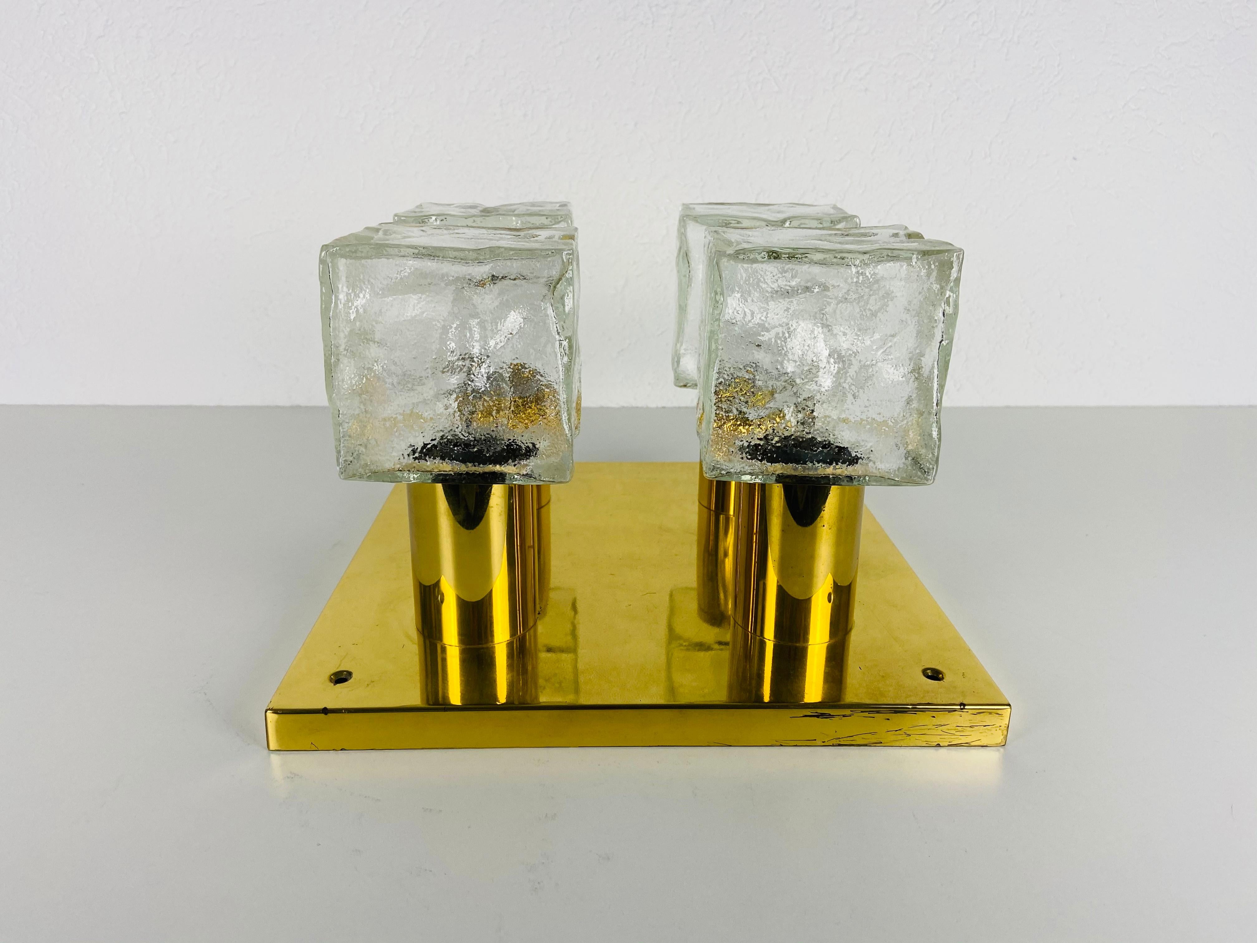 Mid-Century Modern Midcentury Square Ice Glass Flushmount by J.T. Kalmar, 1960s For Sale