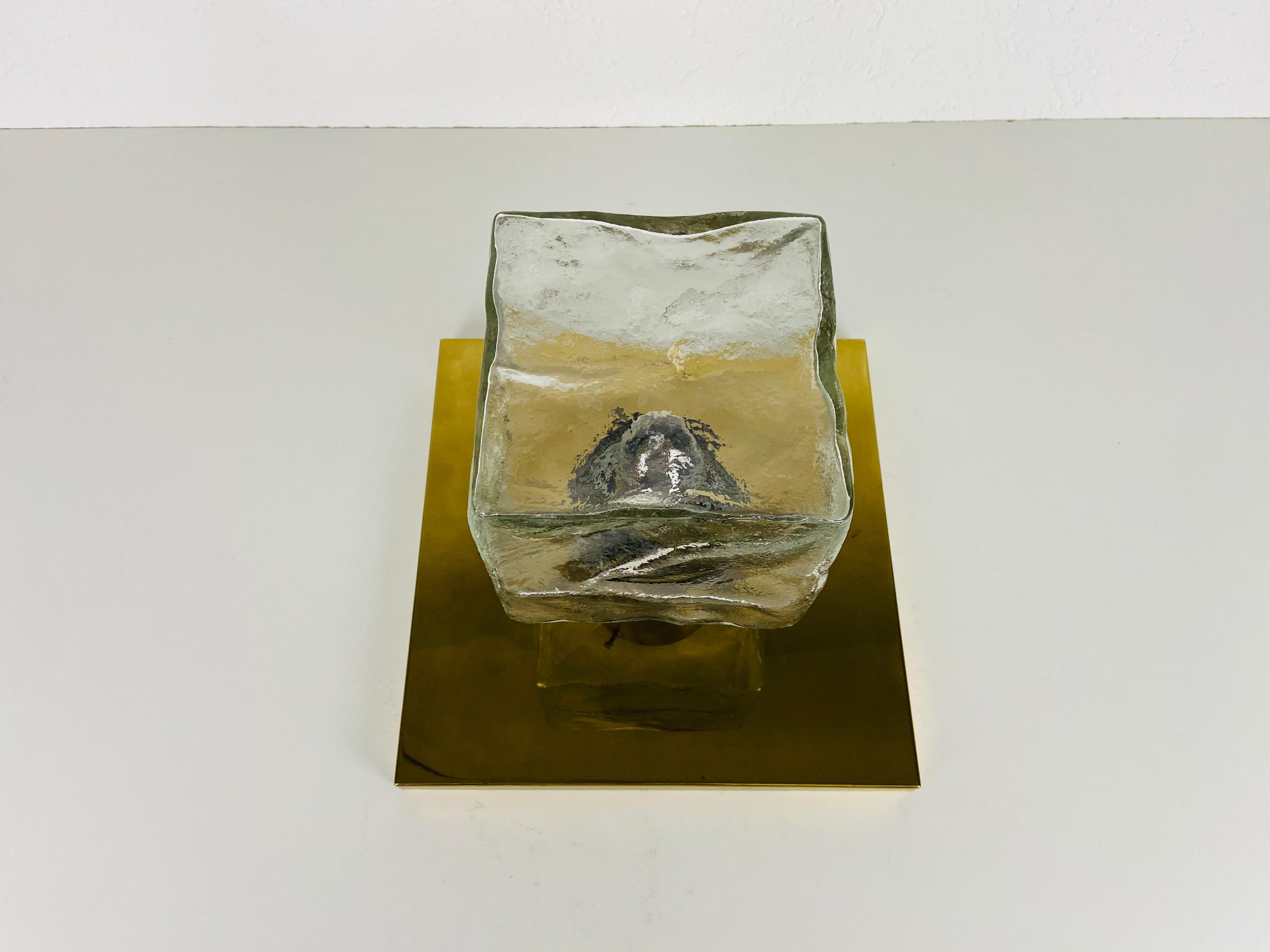 Midcentury Square Ice Glass Flushmount by J.T. Kalmar, 1960s In Good Condition In Hagenbach, DE