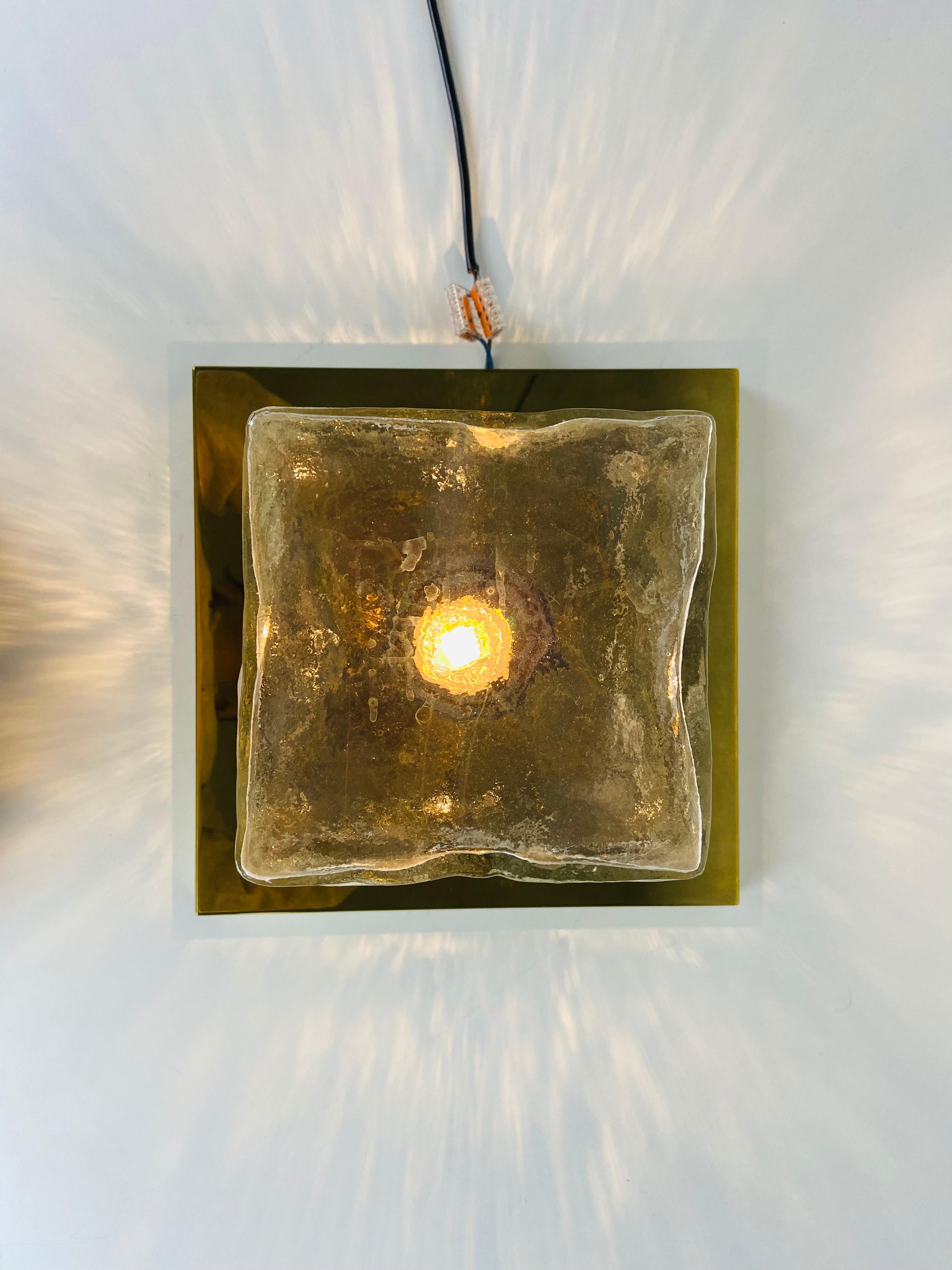 Metal Midcentury Square Ice Glass Flushmount by J.T. Kalmar, 1960s