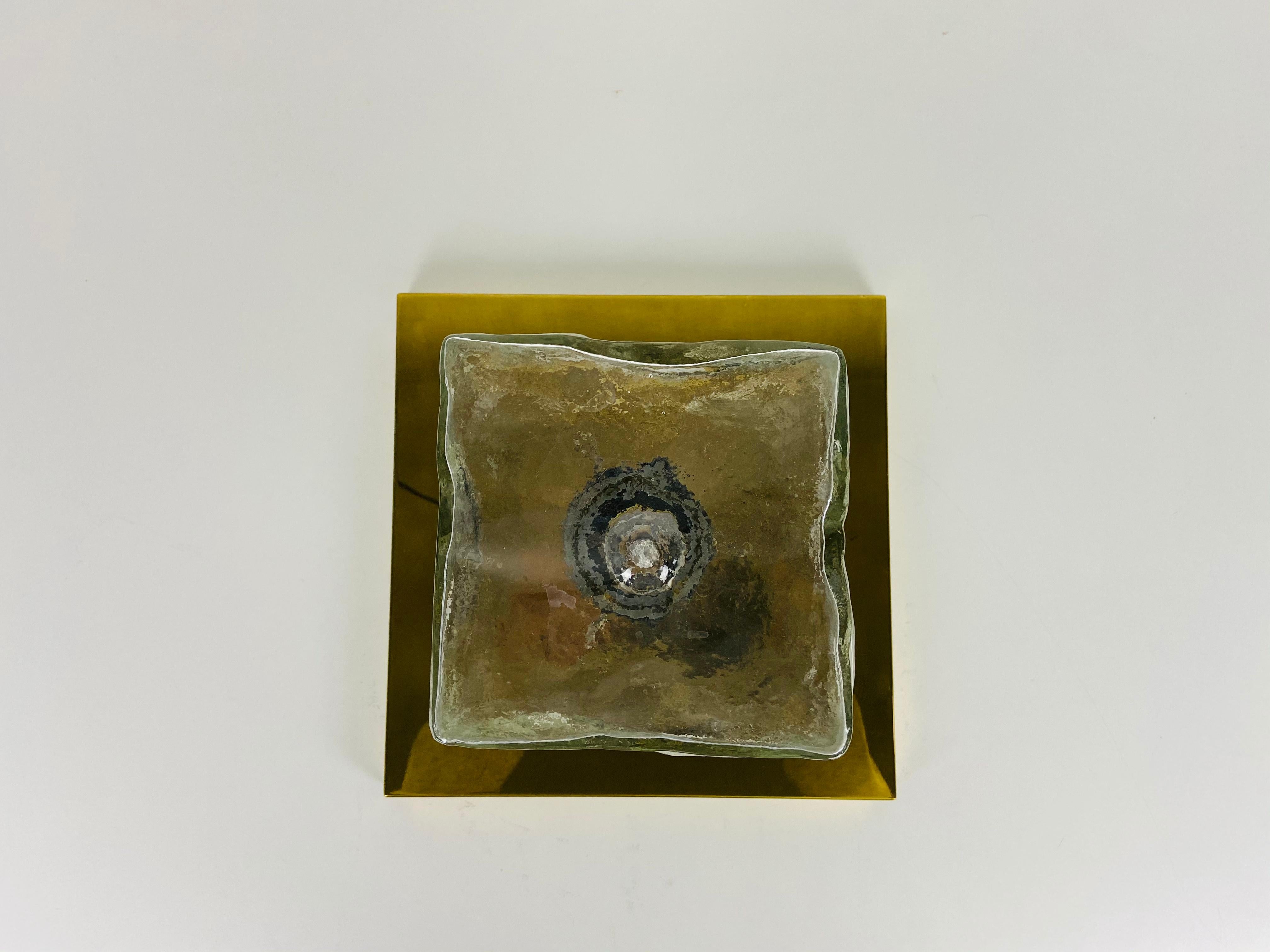 Midcentury Square Ice Glass Flushmount by J.T. Kalmar, 1960s 2