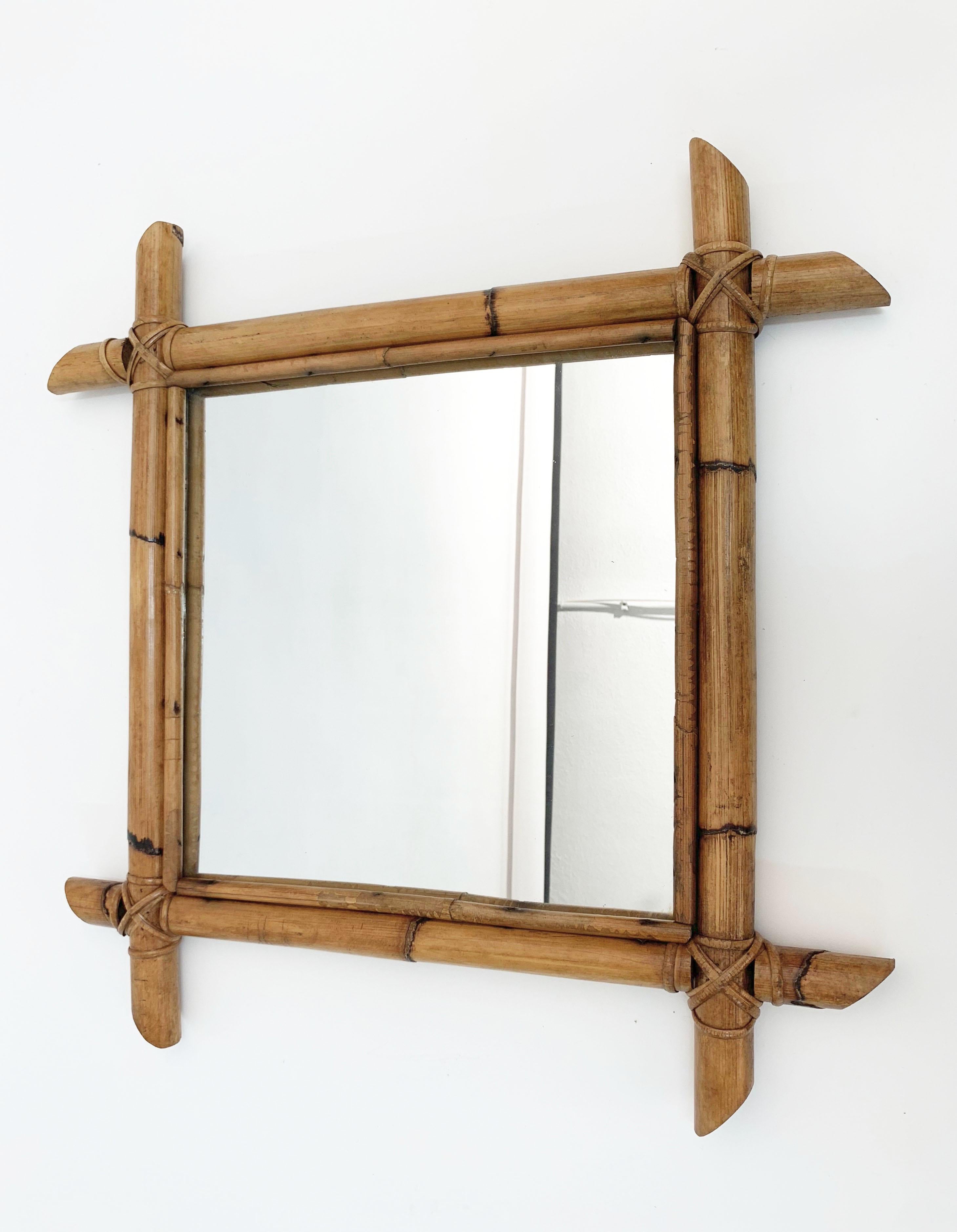 square wicker mirror