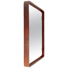 Midcentury Square Leather Frame Mirror, 1960s