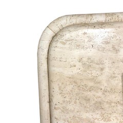 Midcentury Square Low Profile Travertine Stone Coffee Table Round Ball Legs