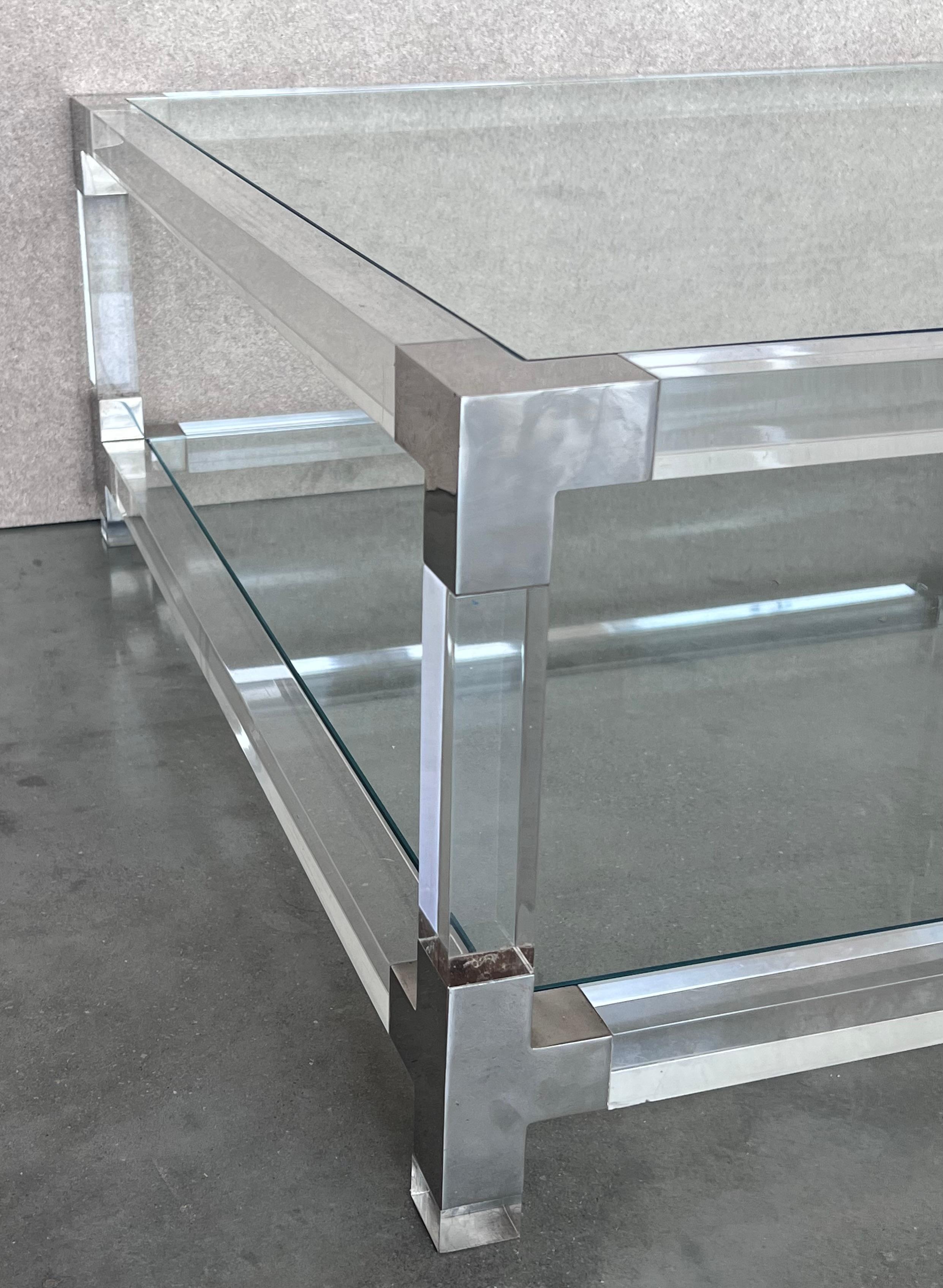 Midcentury Square Lucite Coffee Table with Chromed Metal Details For Sale 4