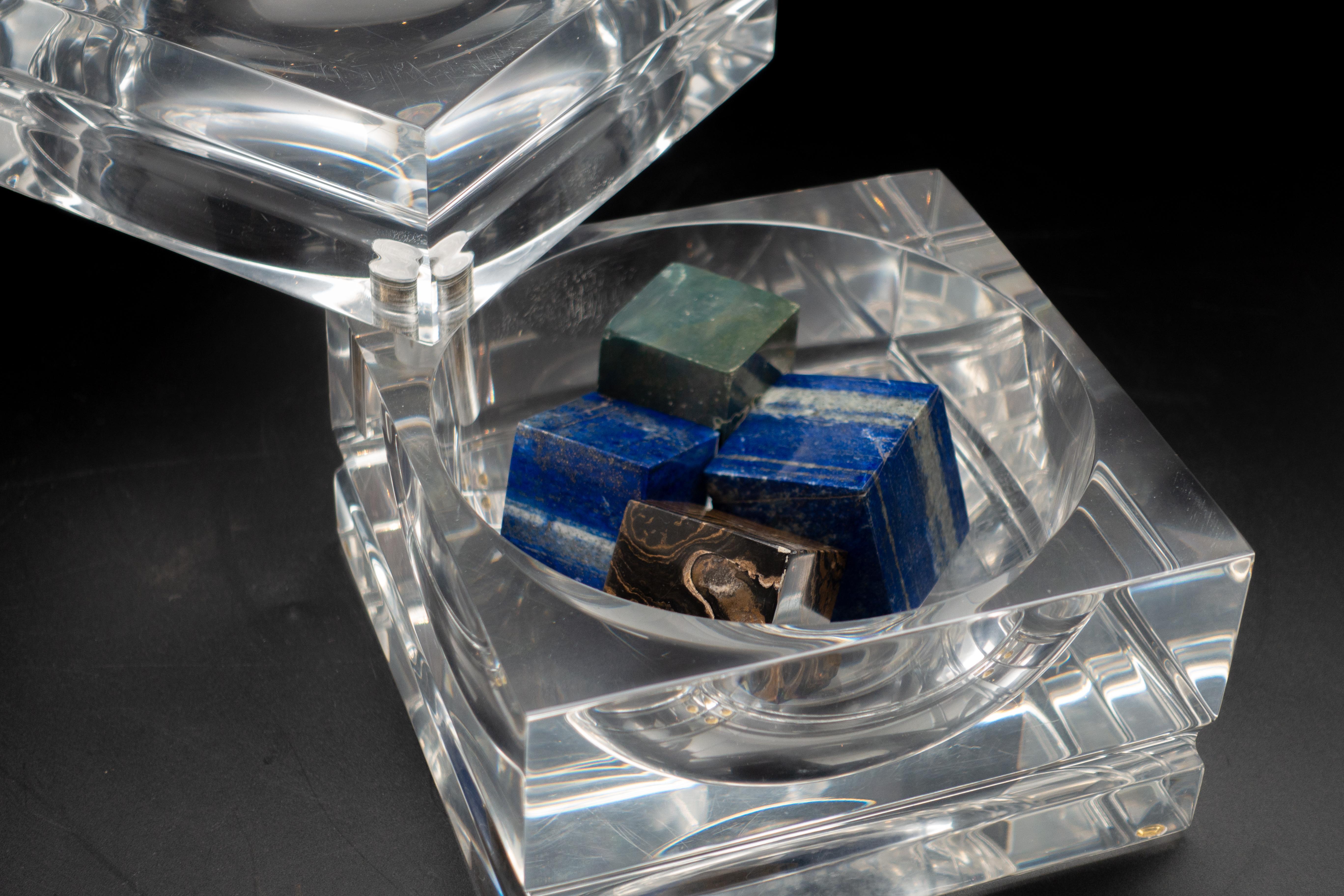 American Midcentury Square Lucite Ice Bucket with Swivel Top