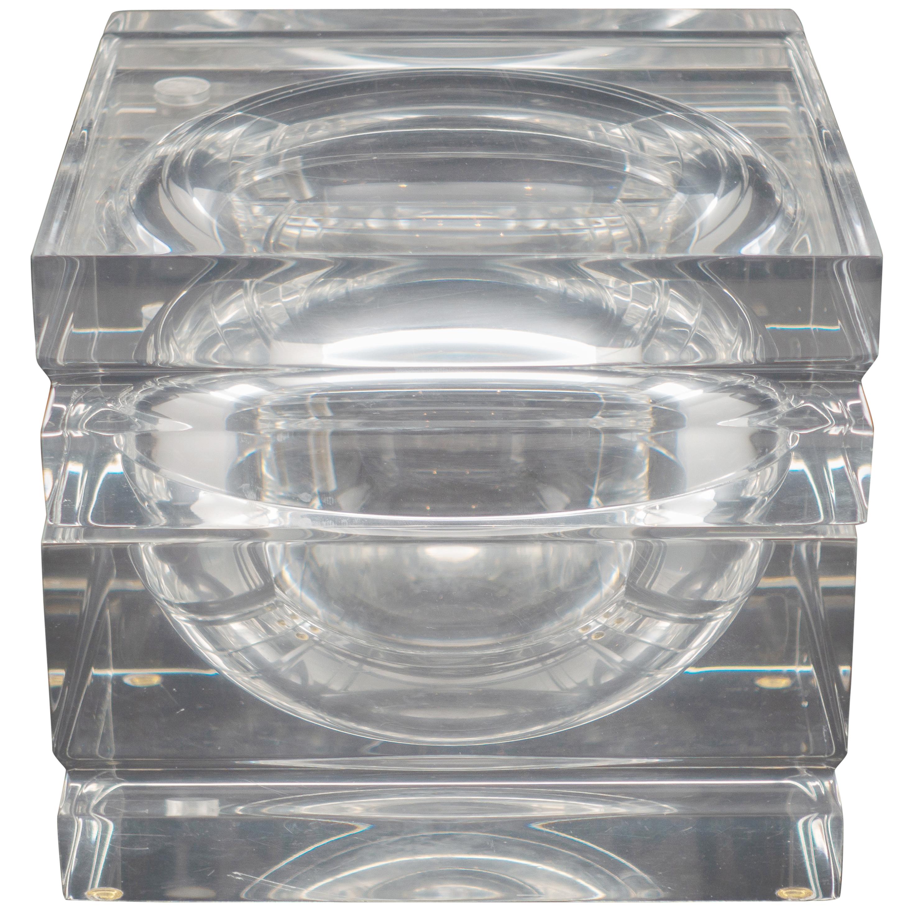 Midcentury Square Lucite Ice Bucket with Swivel Top