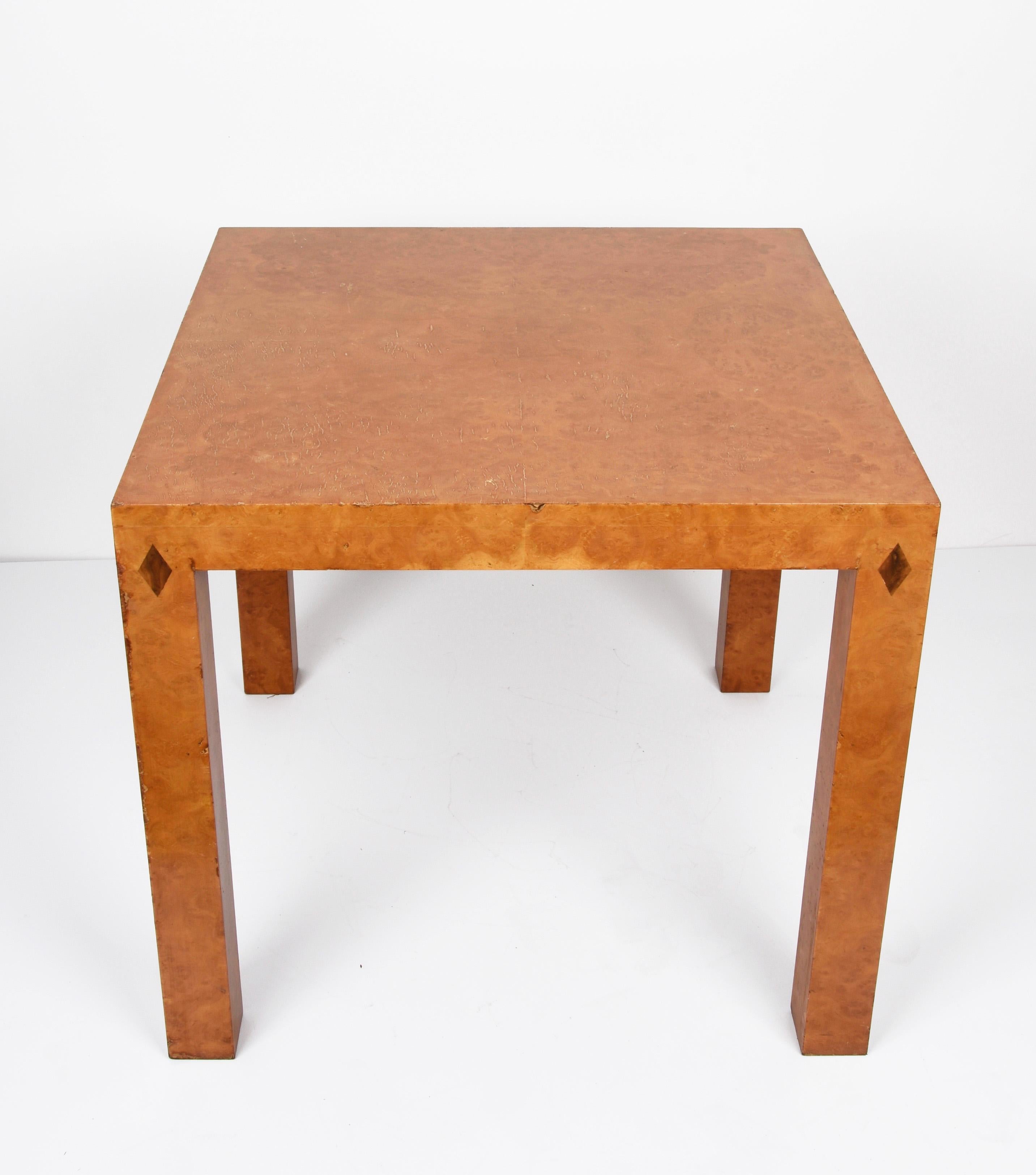 Mid-Century Modern Midcentury Square Poplar Briar Italian Game or Coffee Table with Inlays, 1970s