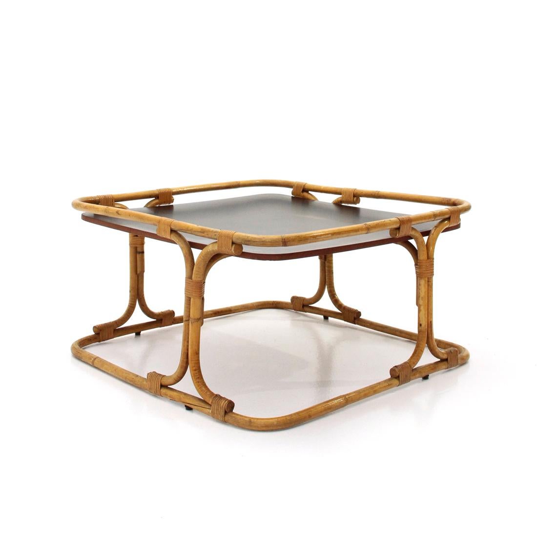 Mid-20th Century Midcentury Square Rattan Italian Coffee Table, 1960