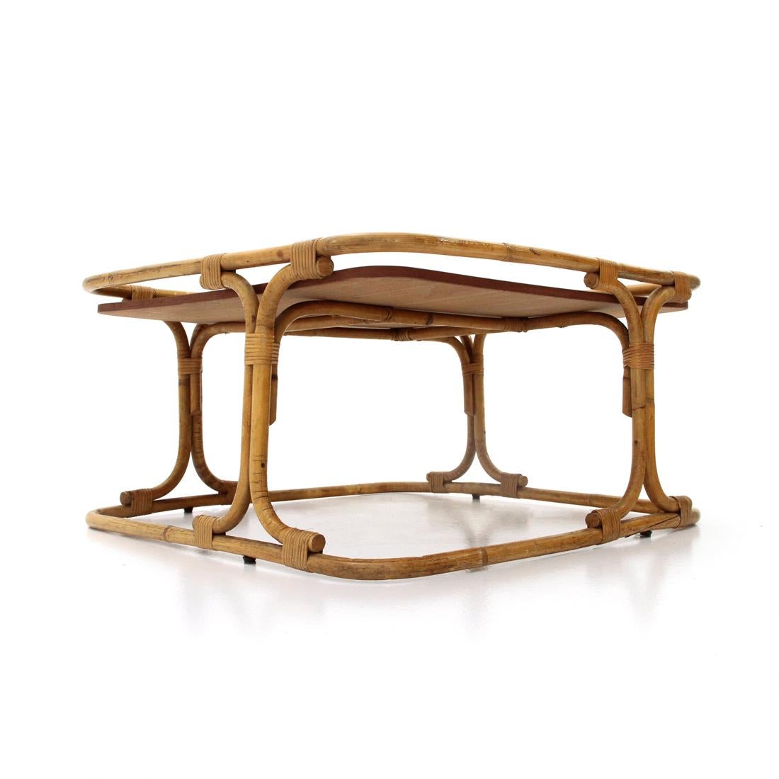 Bamboo Midcentury Square Rattan Italian Coffee Table, 1960