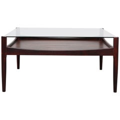 Midcentury Square Rosewood Table with Inset Glass