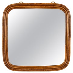 Specchio da parete quadrato in stile Mid-Century in rattan e bambù, Italia, anni ’60