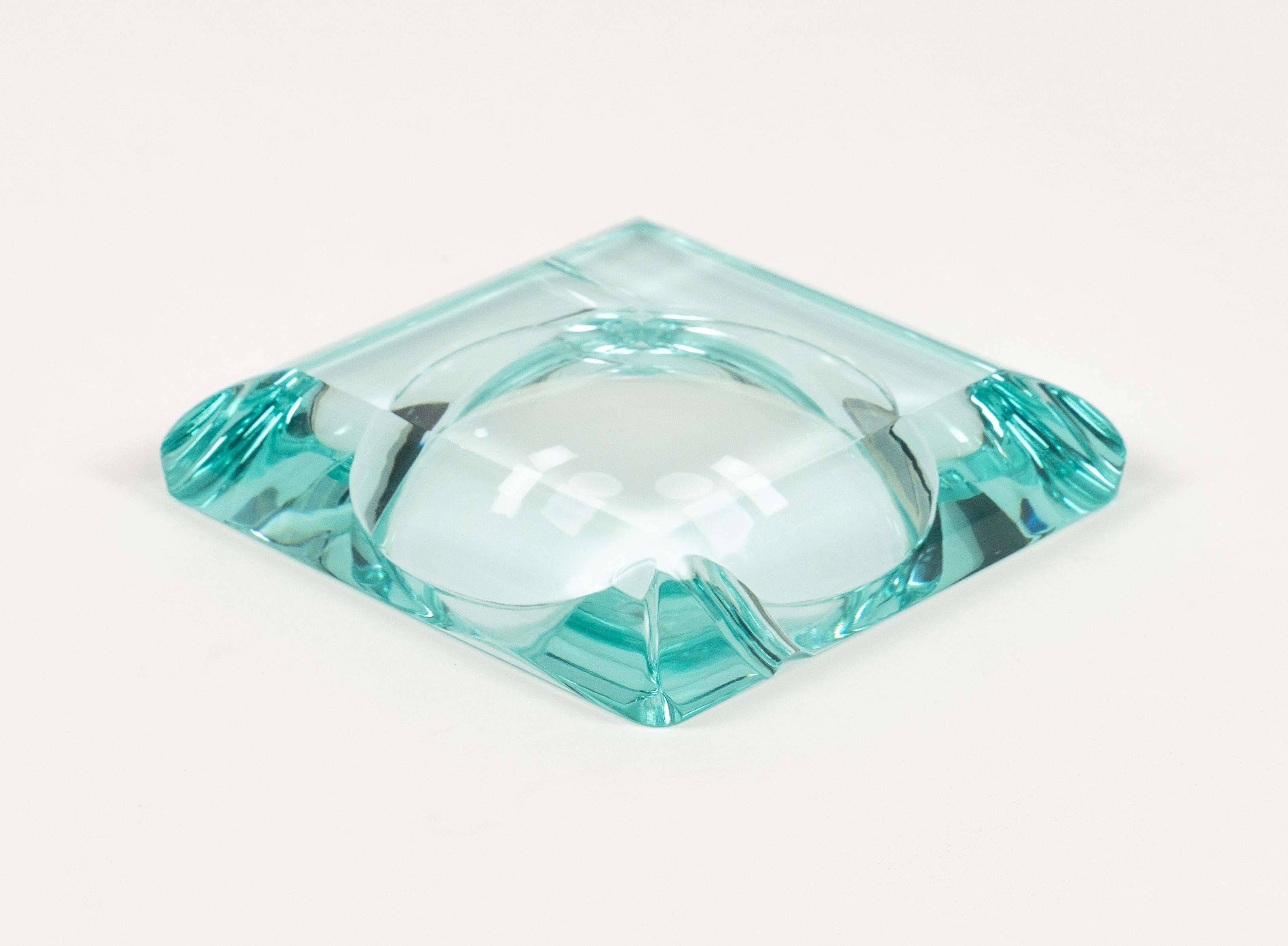 Cenicero cuadrado de mediados de siglo Estilo Fontana Arte, cristal verde, Italia Años 70 en venta 5