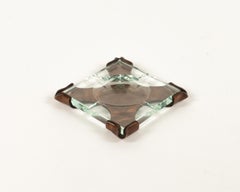 Midcentury Squared Ashtray in Leather and Glass by CAP, Italy 1970s