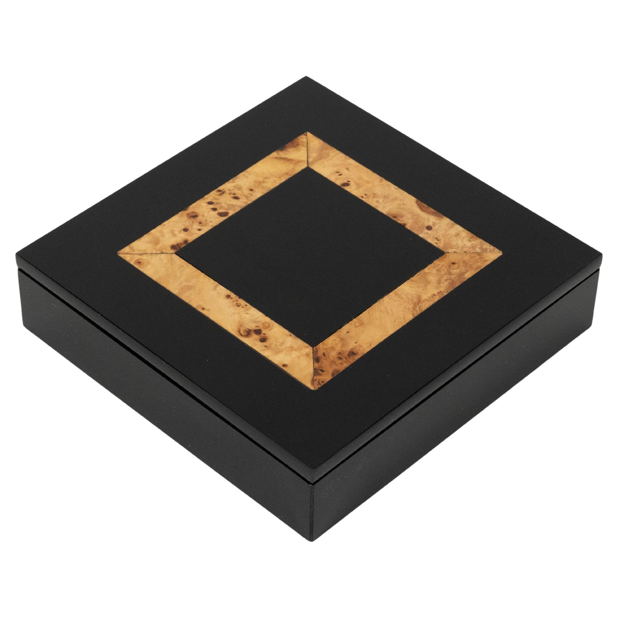Quadratische Box aus schwarzem Acryl und Holz von Tommaso Barbi, Italien 1970er Jahre