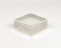 Midcentury Squared Decorative Box in Lucite and Chrome, Italy 1970s