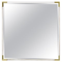 Midcentury Squared Lucite Frame with Golden Corners Italian Wall Mirror, 1970s