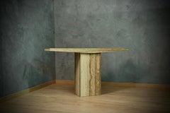 Travertine Squared and Brass Mid-Century Console Table, 2020