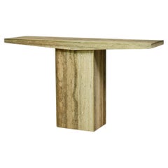 Travertine Squared and Brass Mid-Century Console Table, 2020