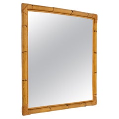 Midcentury Squared Wall Mirror Rattan and Bamboo, Italy 1970s