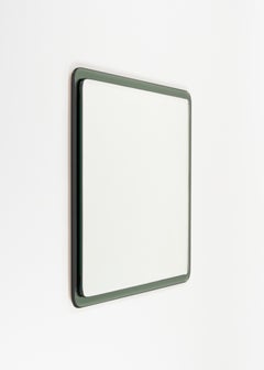 Espejo de pared cuadrado de mediados de siglo con marco verde de Cristal Arte, Italia Años 70