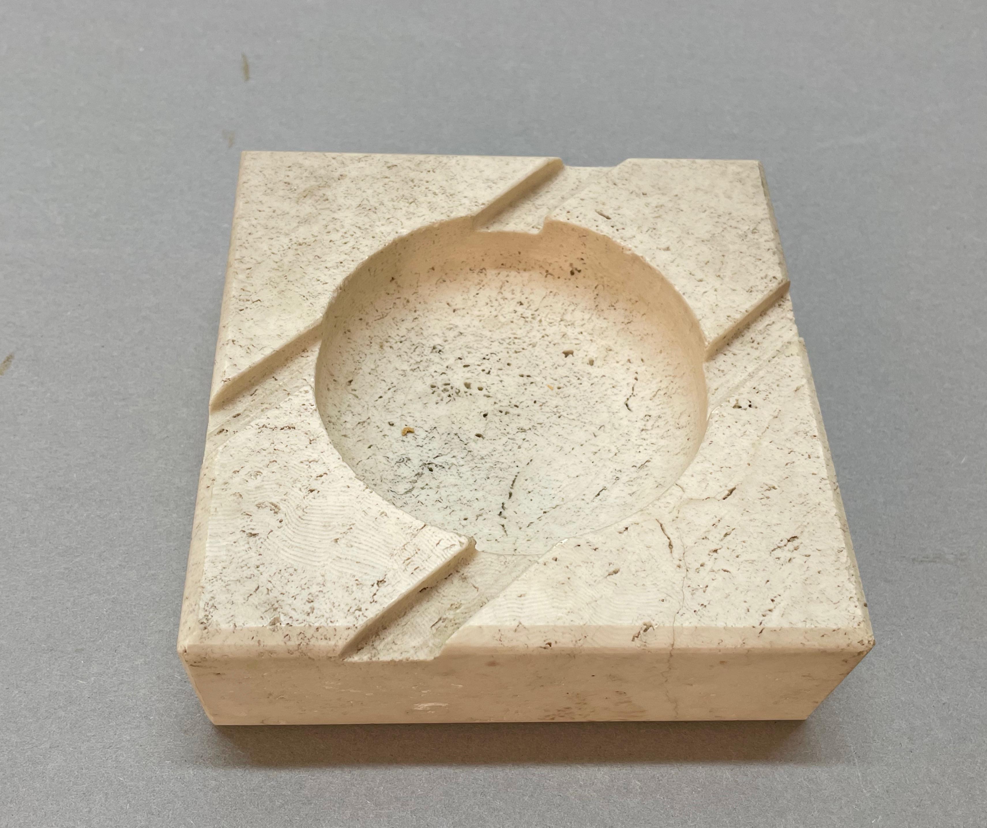 Midcentury Squared White Travertine Marble Italian Ashtray After Mannelli, 1970s For Sale 6