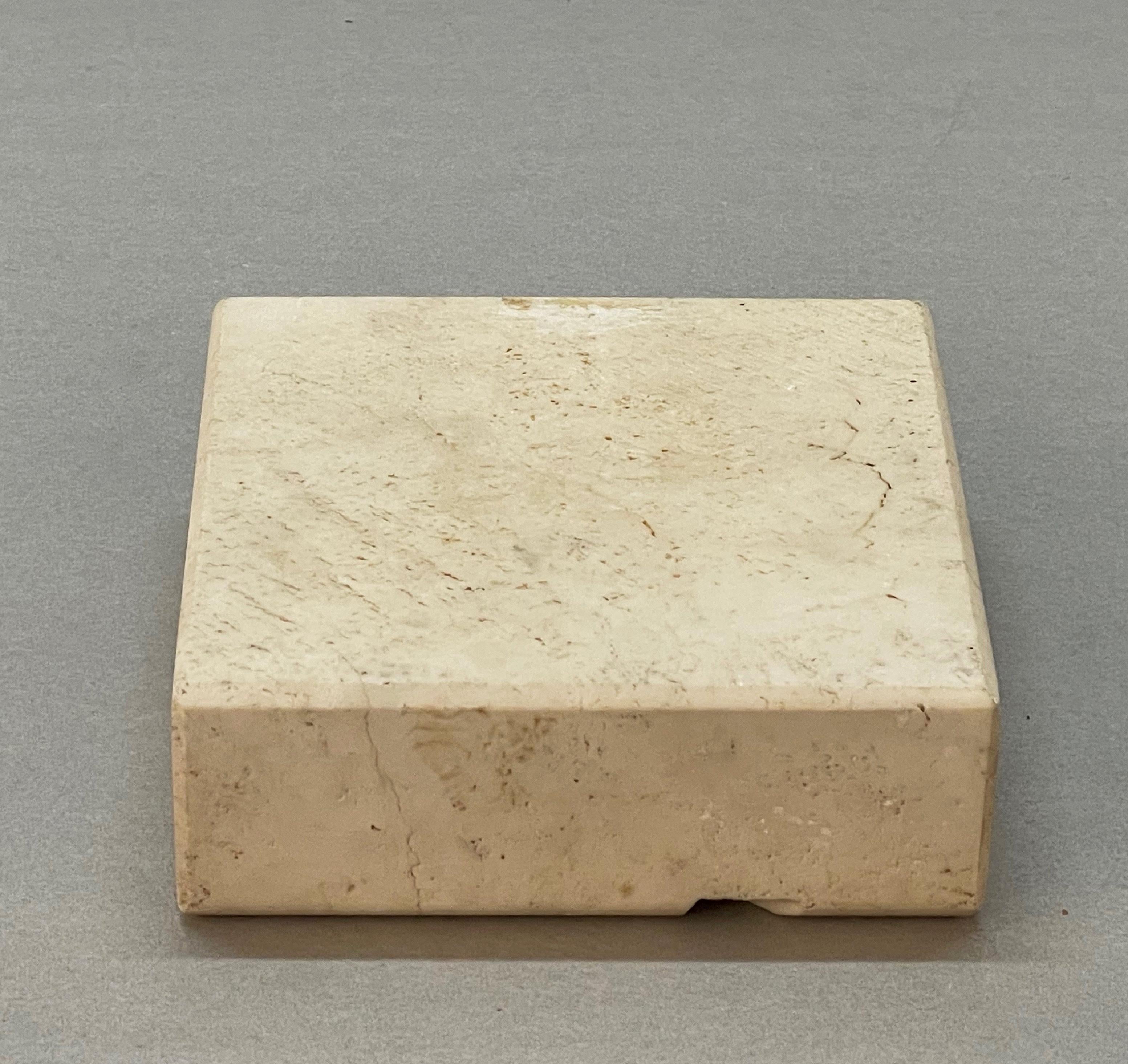 Midcentury Squared White Travertine Marble Italian Ashtray After Mannelli, 1970s For Sale 8